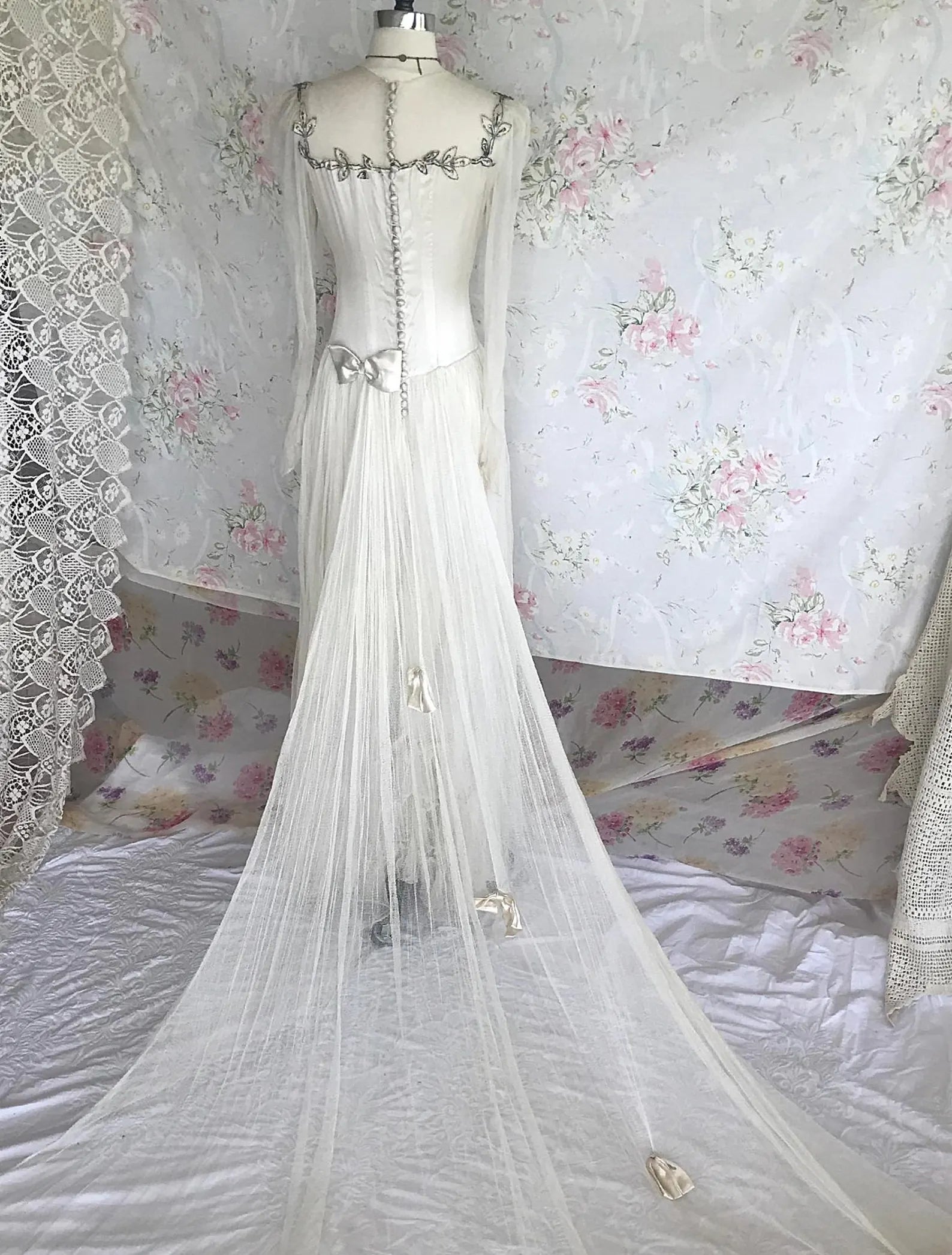 20s Antique Net Rhinestone Wedding Dress