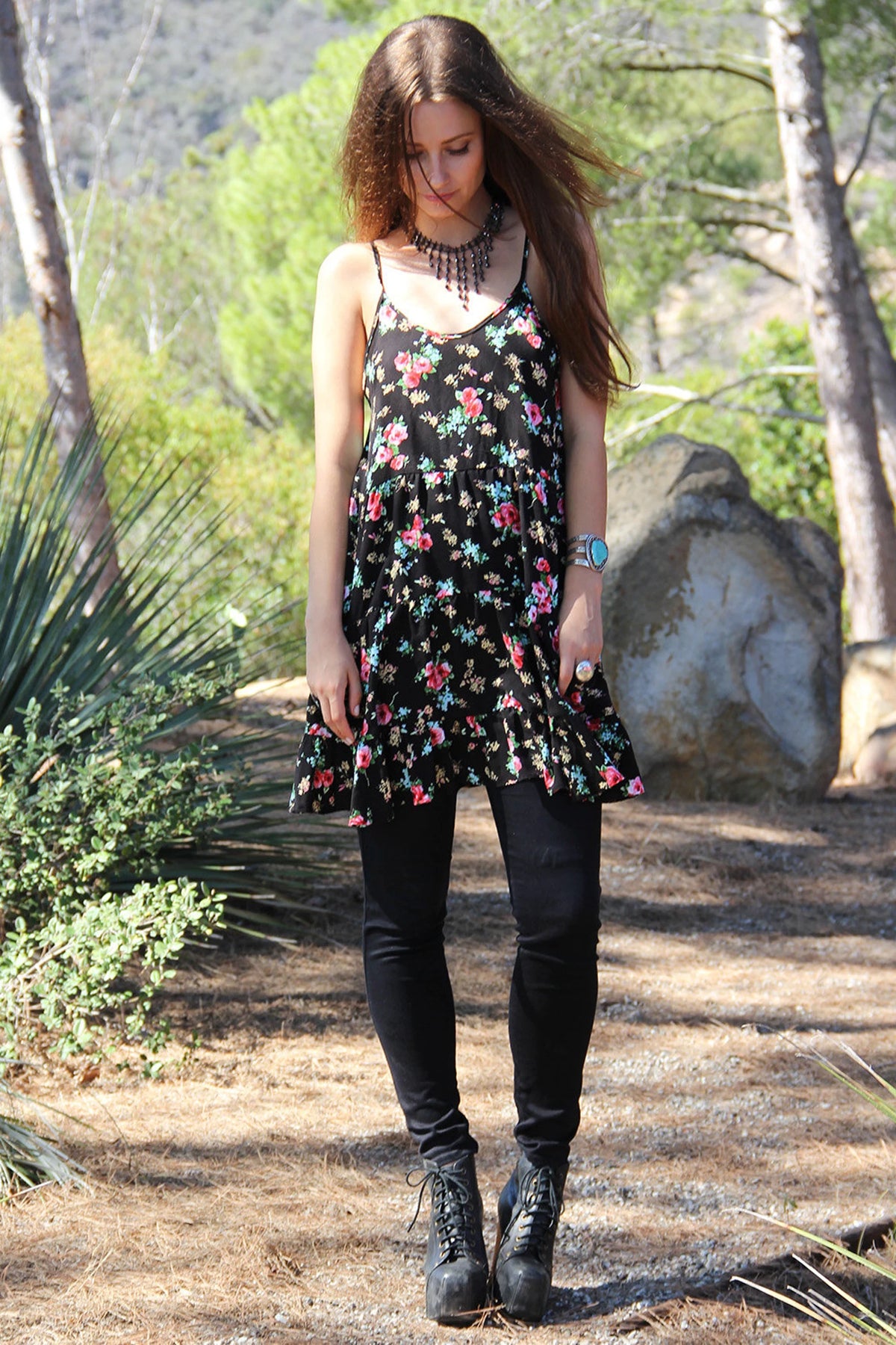 Black Floral Babydoll Lace Slip Dress