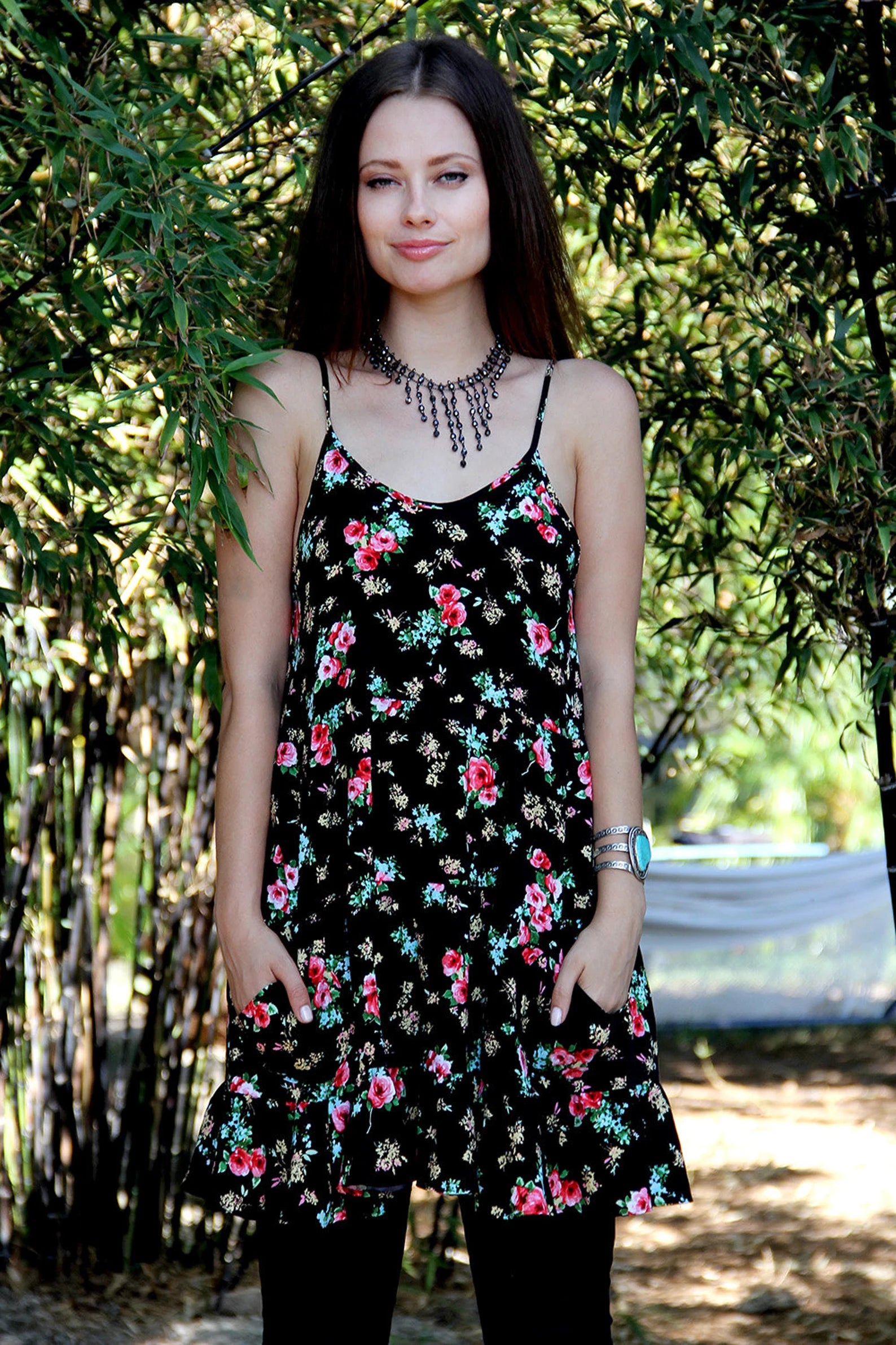 Black Floral Babydoll Lace Slip Dress