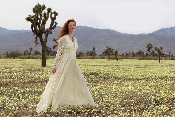 70s Boho Hippie Jessica Mclintock Style Lace Corseted Wedding Dress