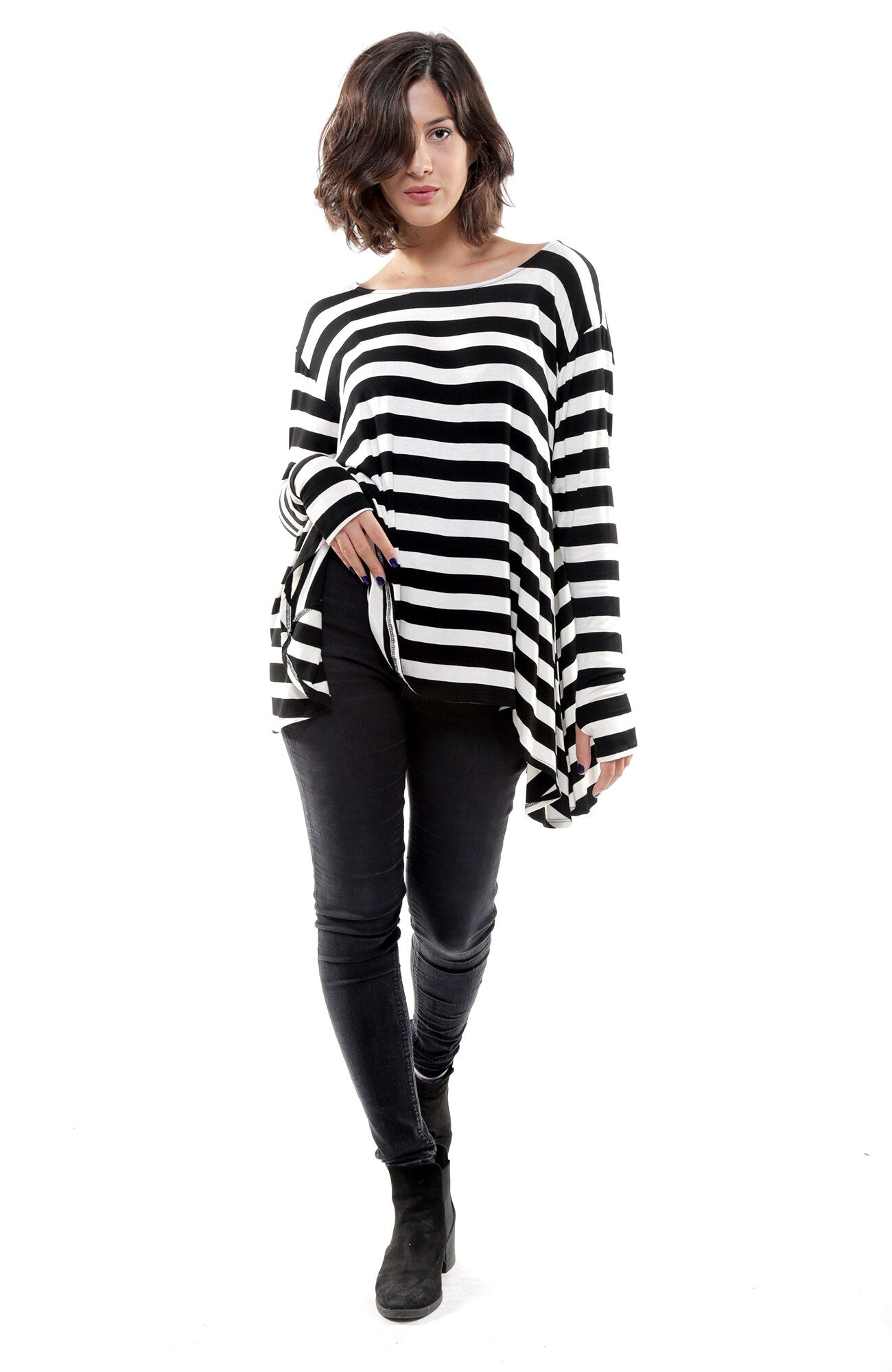 SUSIE STRIPE Frenchie Thumbhole Flare Top