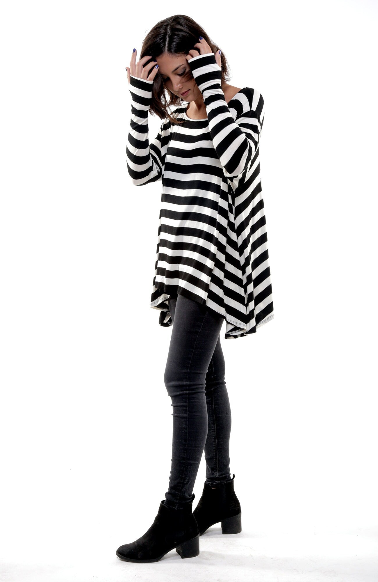 SUSIE STRIPE Frenchie Thumbhole Flare Top