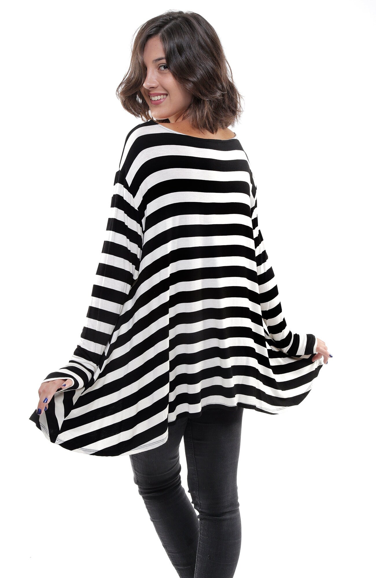 SUSIE STRIPE Frenchie Thumbhole Flare Top