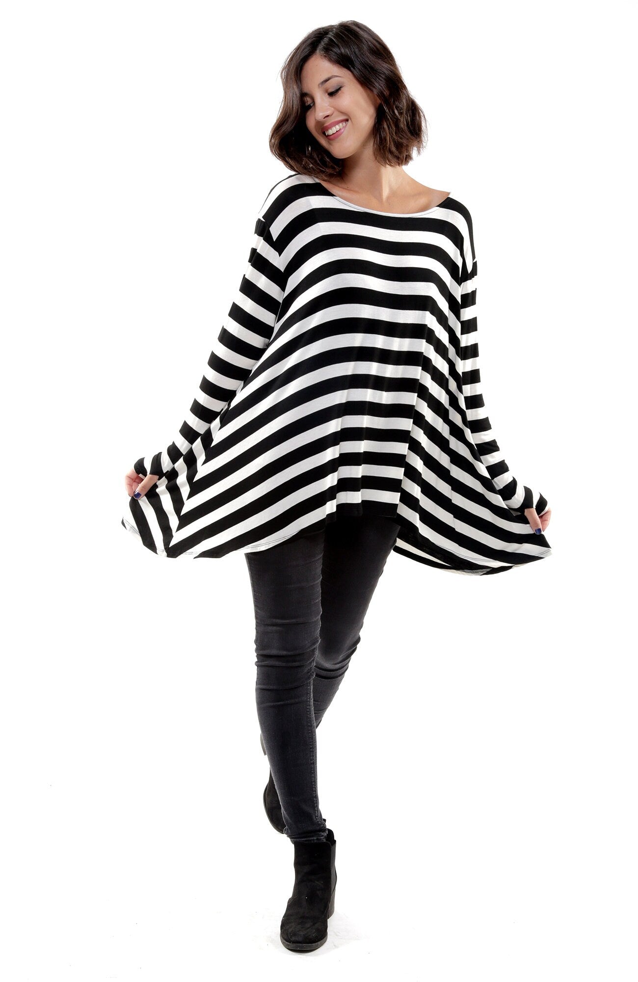 SUSIE STRIPE Frenchie Thumbhole Flare Top