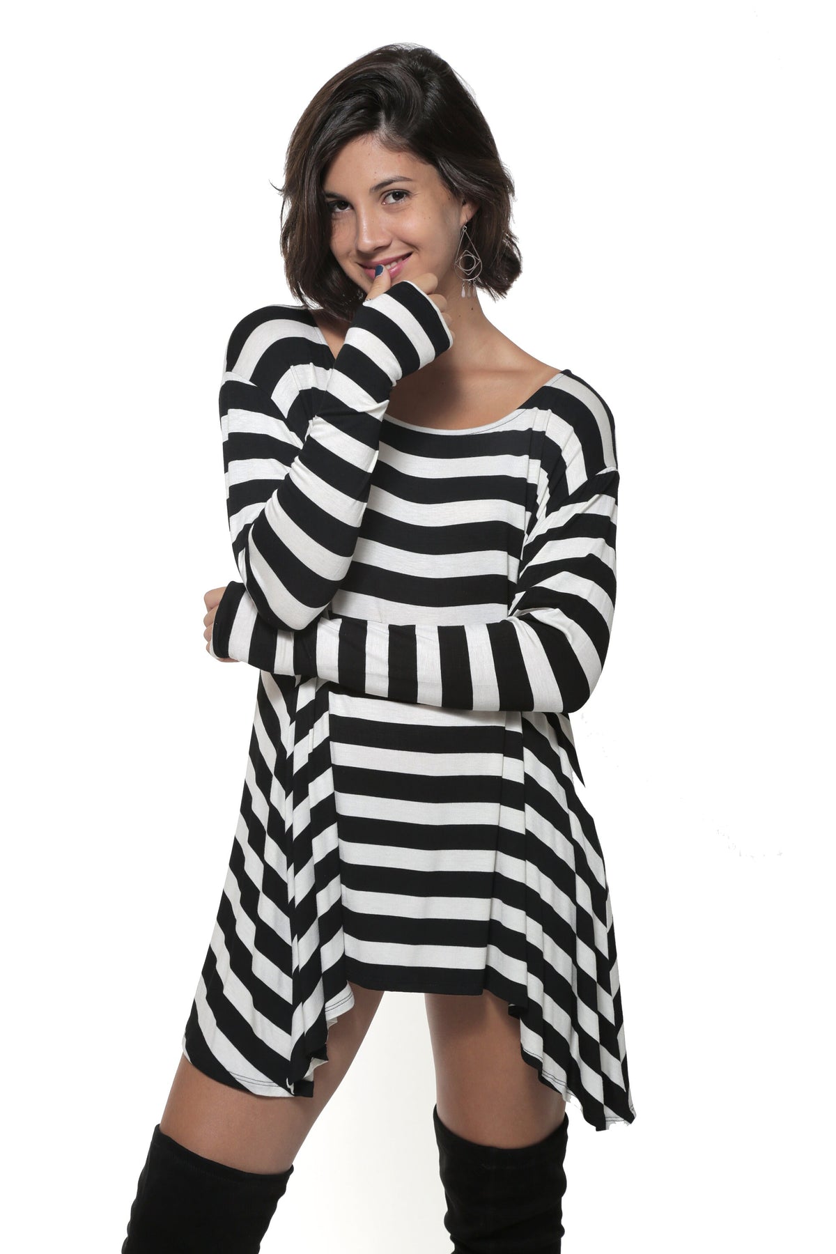 SUSIE STRIPE Frenchie Thumbhole Flare Top