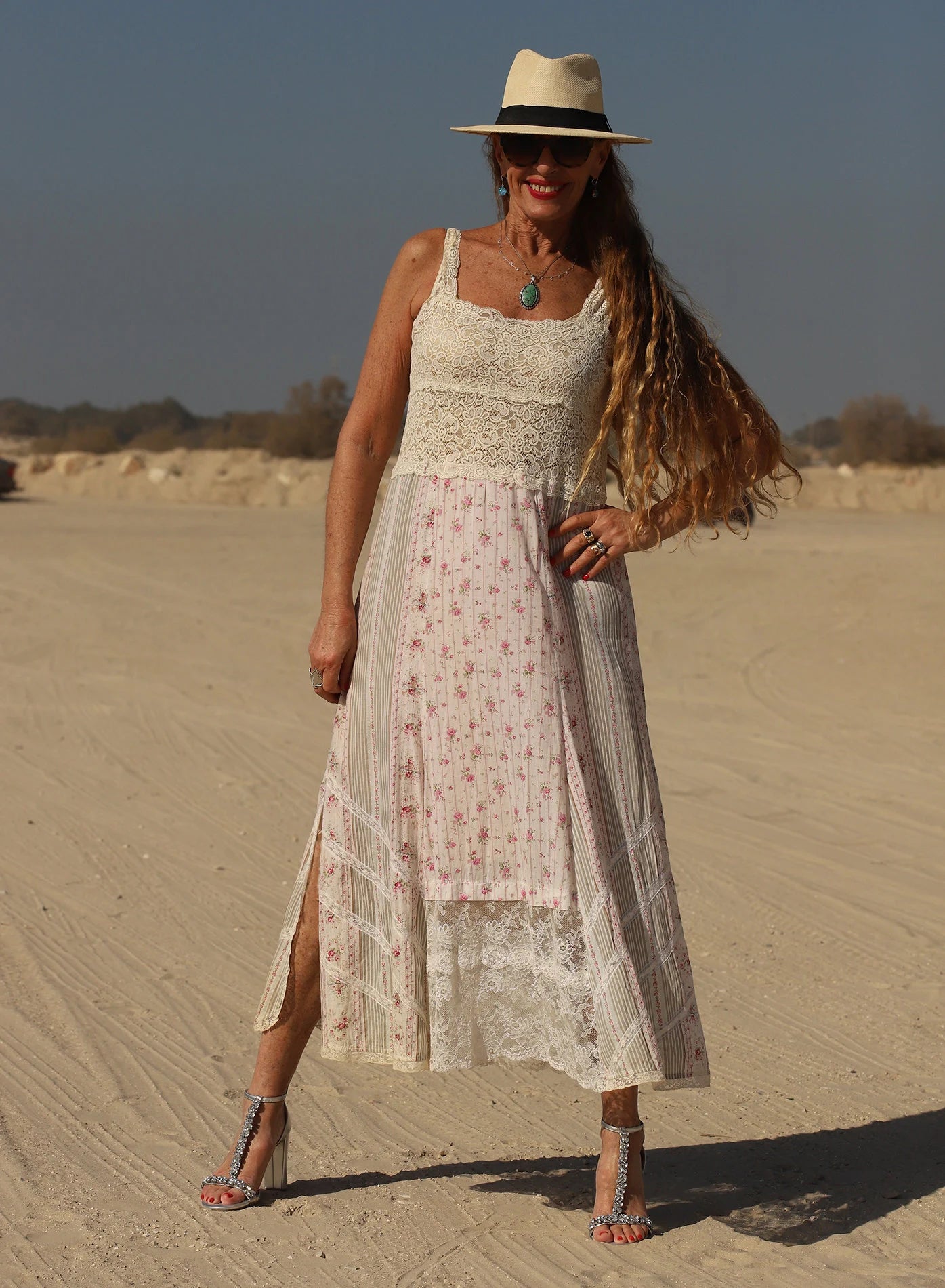 Vintage 70s Lace Floral Slip Dress One Of A Kind