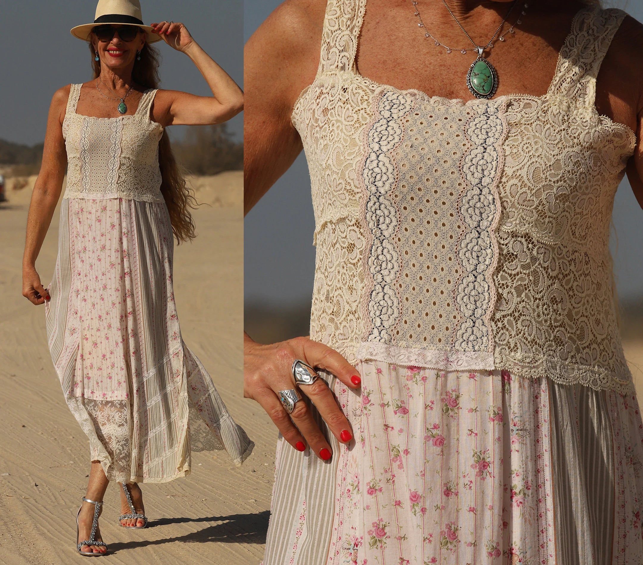 Vintage 70s Lace Floral Slip Dress One Of A Kind