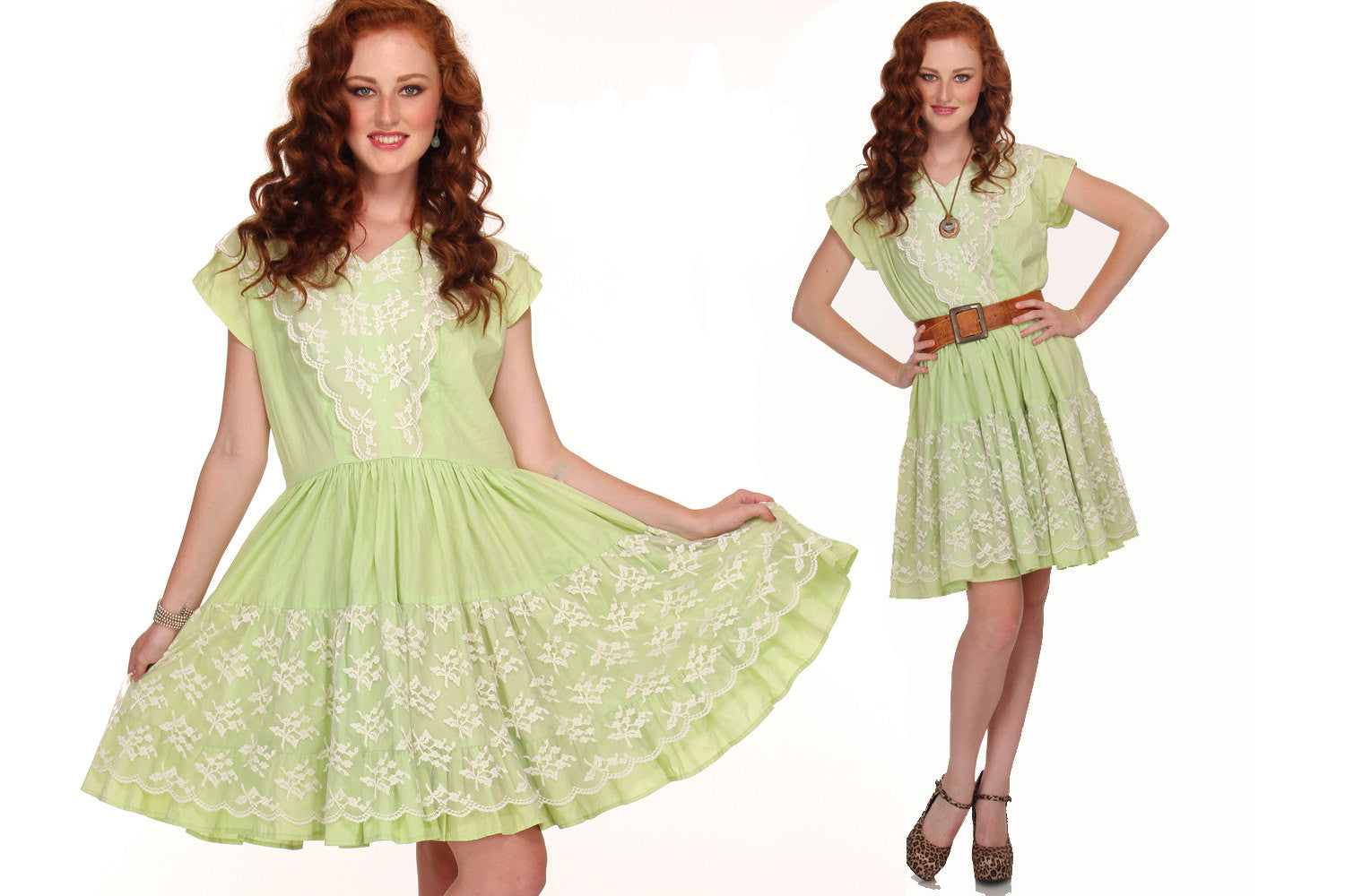 50s Green Lace Rockabilly Dress