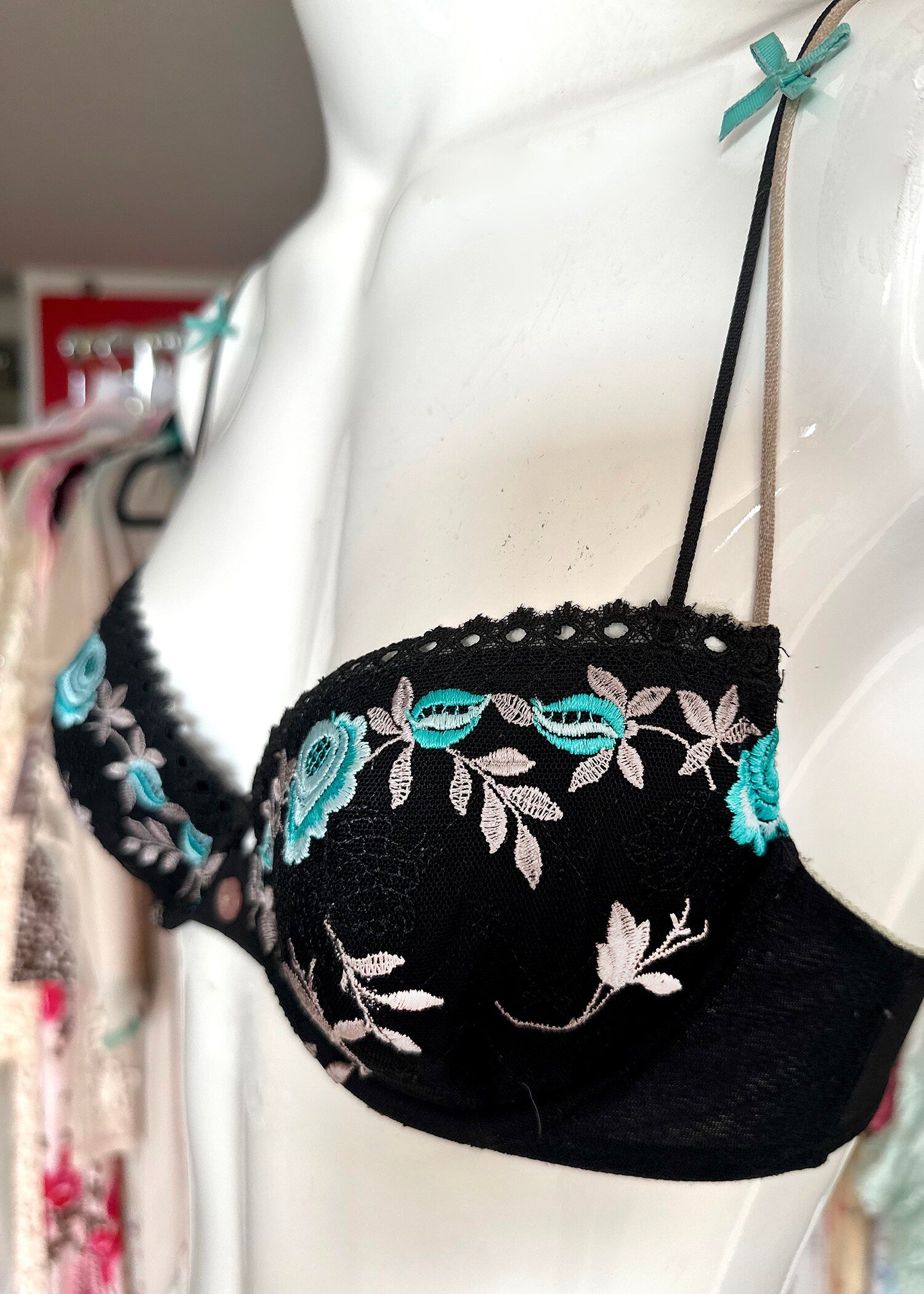 Vintage 90s Black and Turquoise Victorias Secret Bra 34B