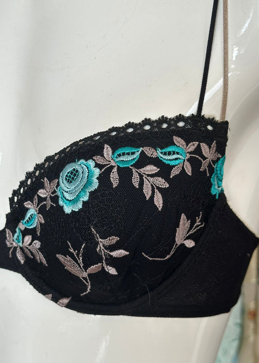 Vintage 90s Black and Turquoise Victorias Secret Bra 34B