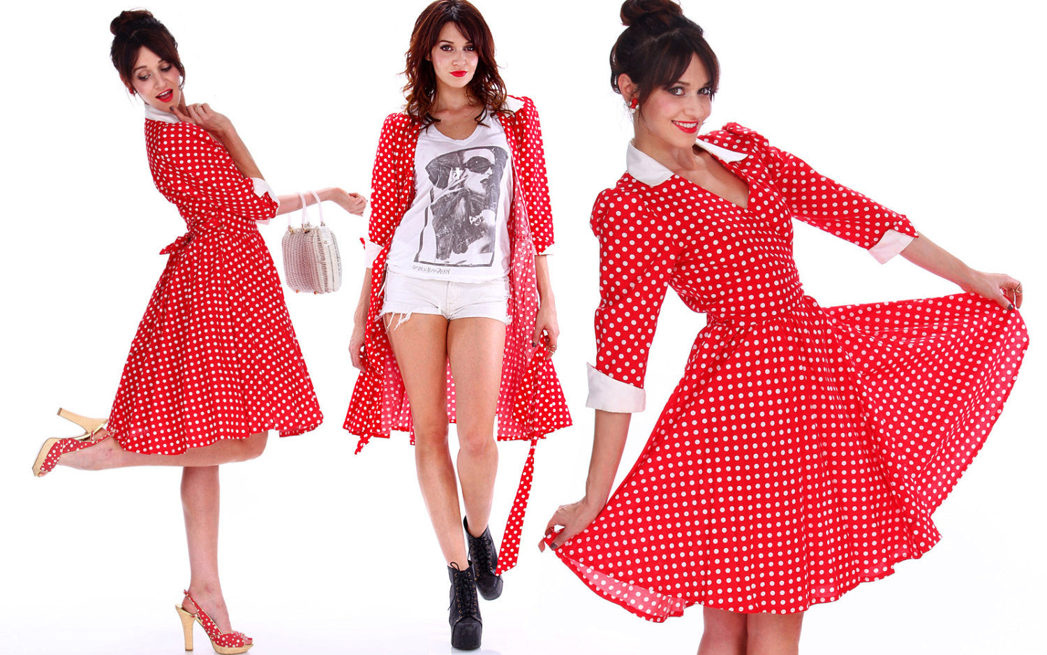 80s Does 50s I Love Lucy Red Polka Dot Wrap Dress