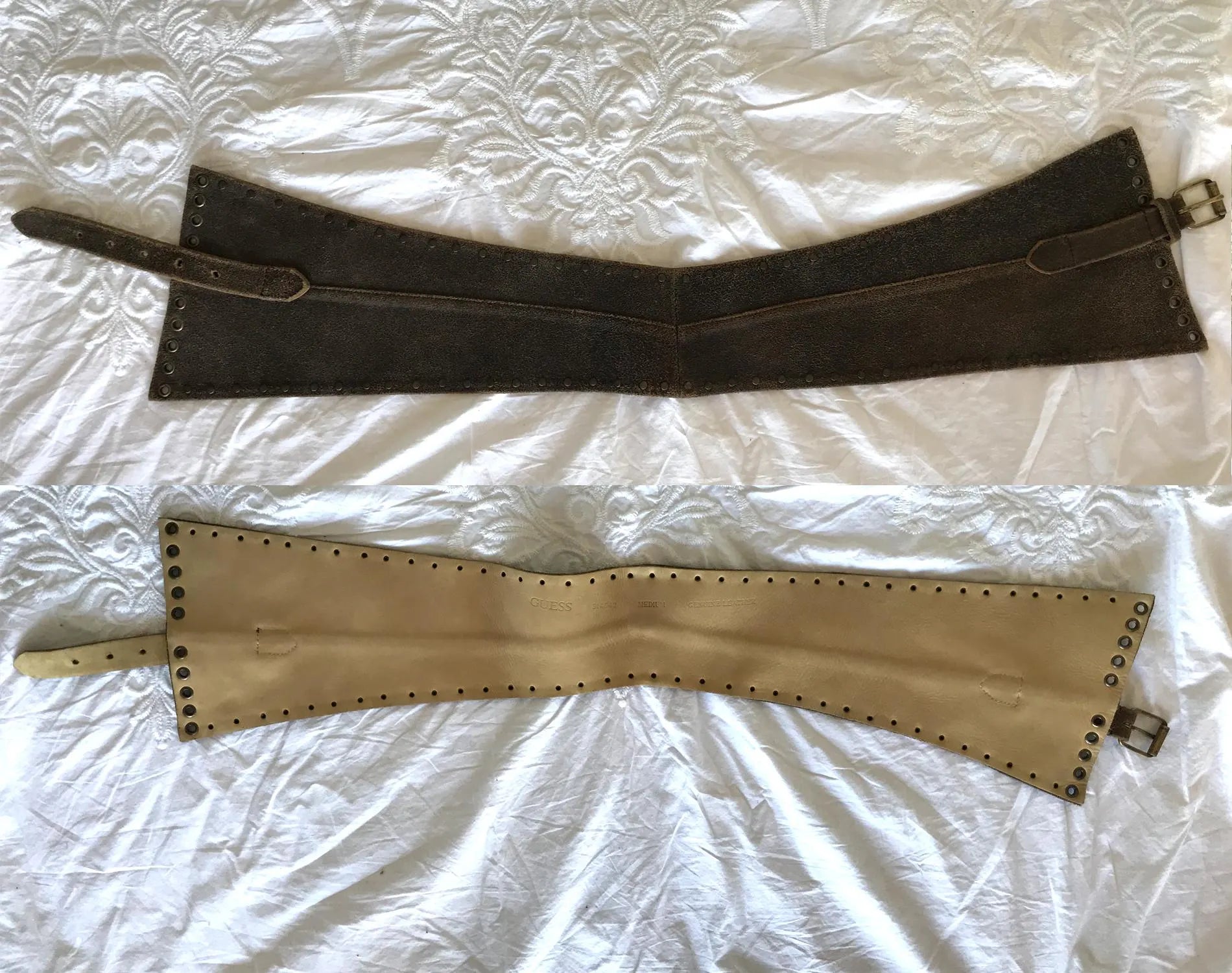 80s Distressed Leather Wide Corset Waist Belt