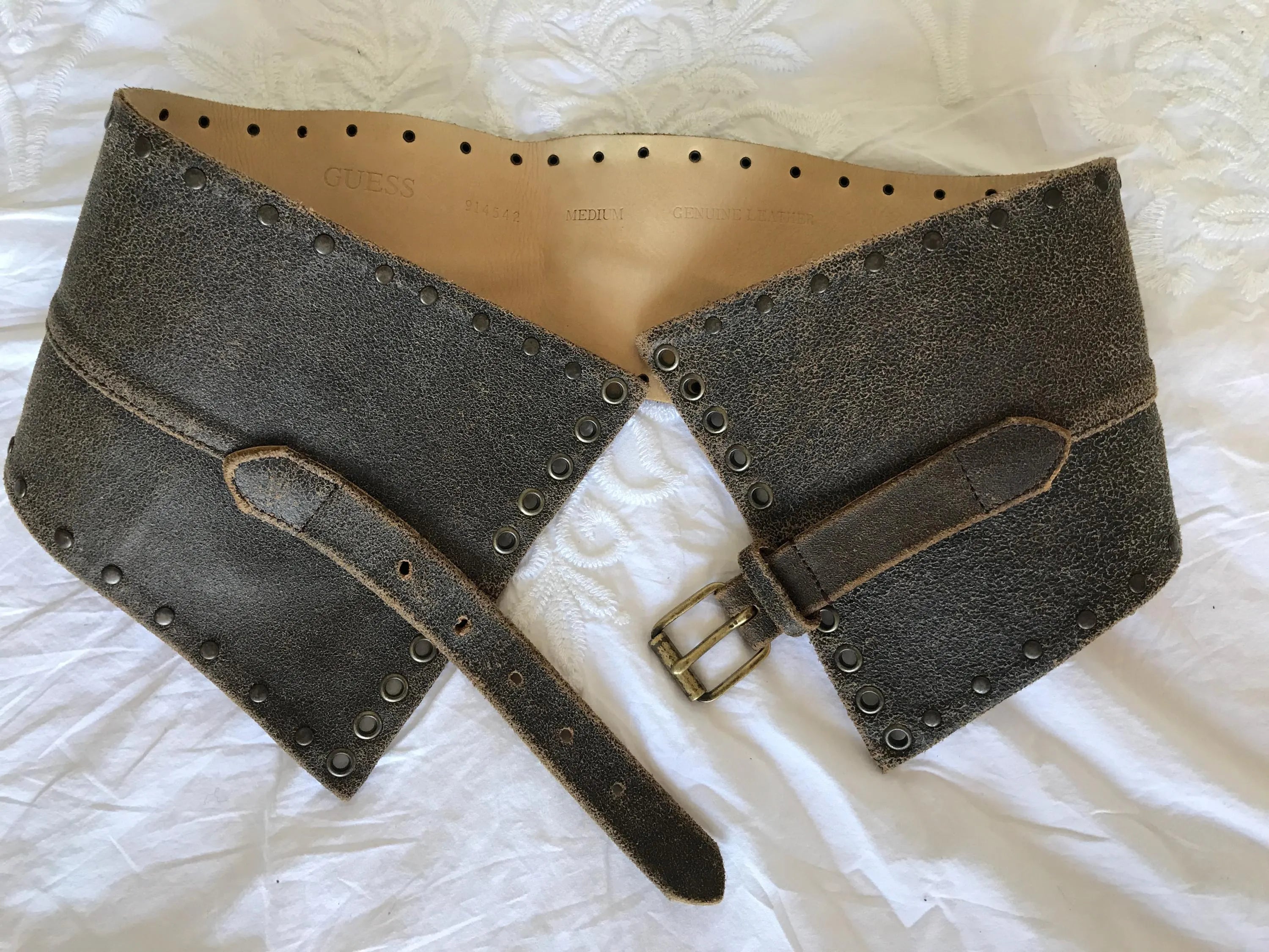 80s Distressed Leather Wide Corset Waist Belt