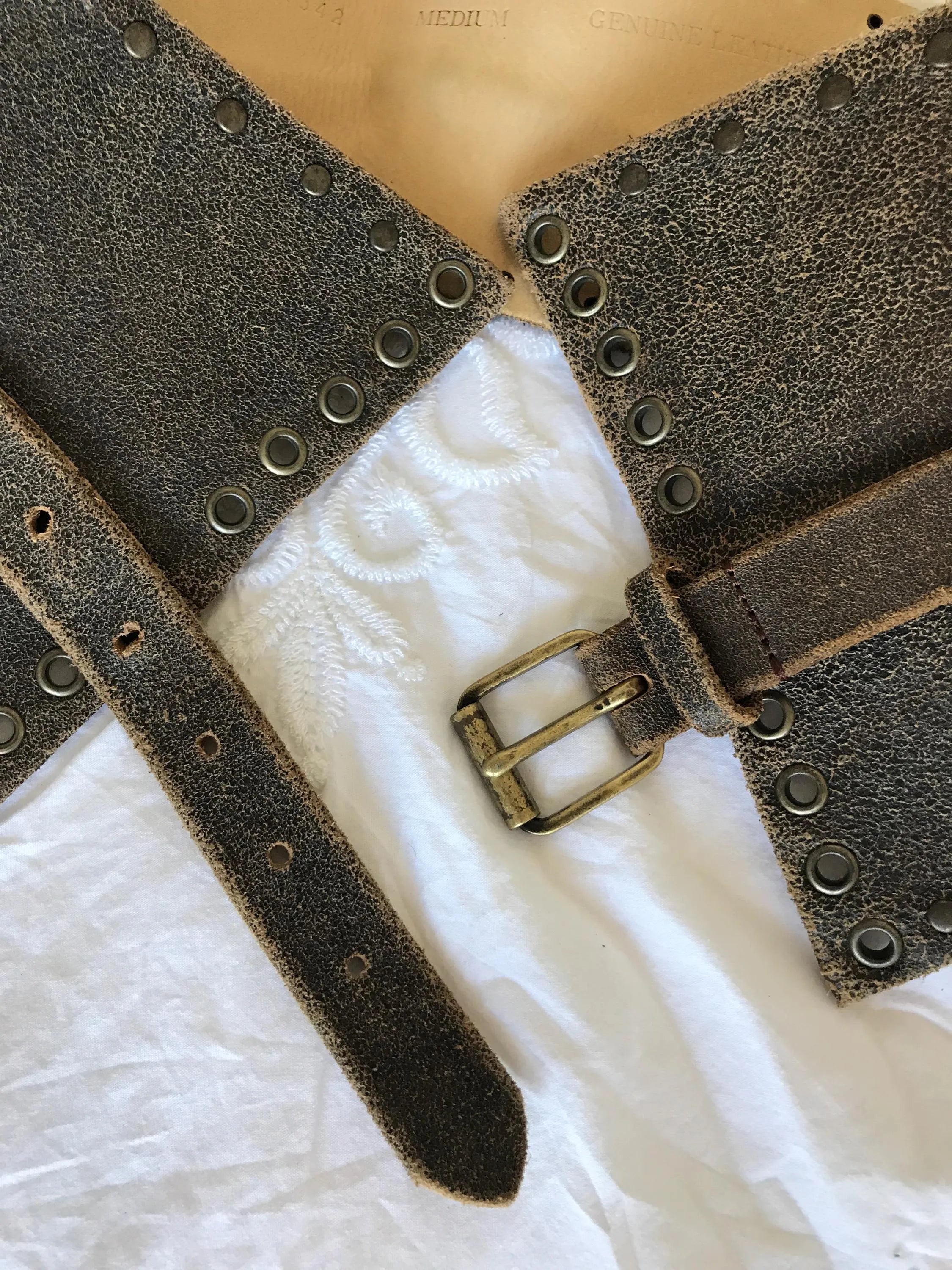 80s Distressed Leather Wide Corset Waist Belt