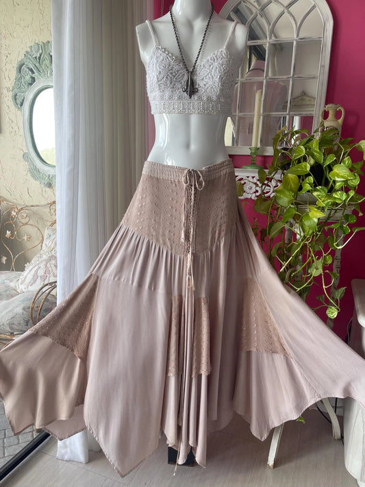 80s Mauvey Pink Full Sweep Maxi Corseted Lace Skirt