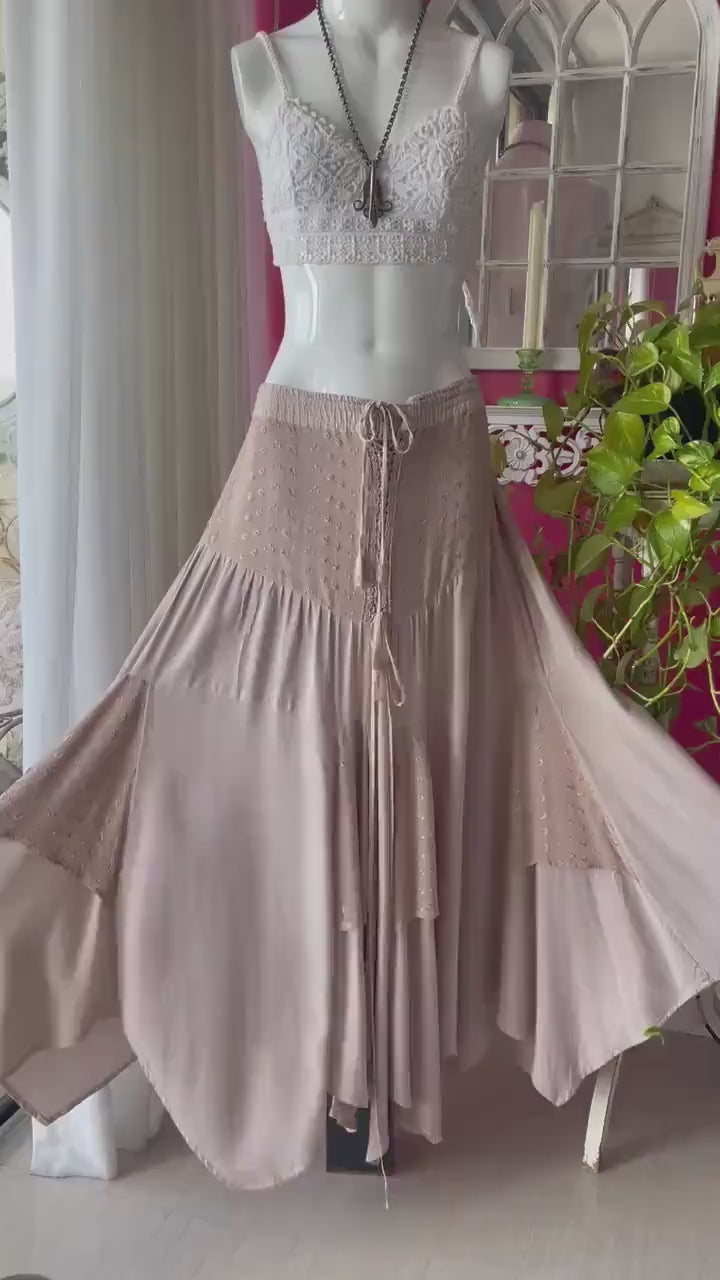 80s Mauvey Pink Full Sweep Maxi Corseted Lace Skirt