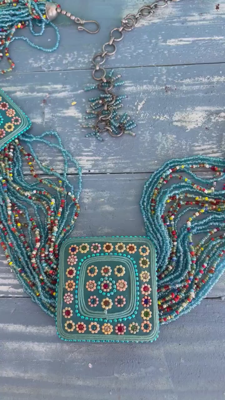 70s Turquoise Multi Strand Beaded Belt