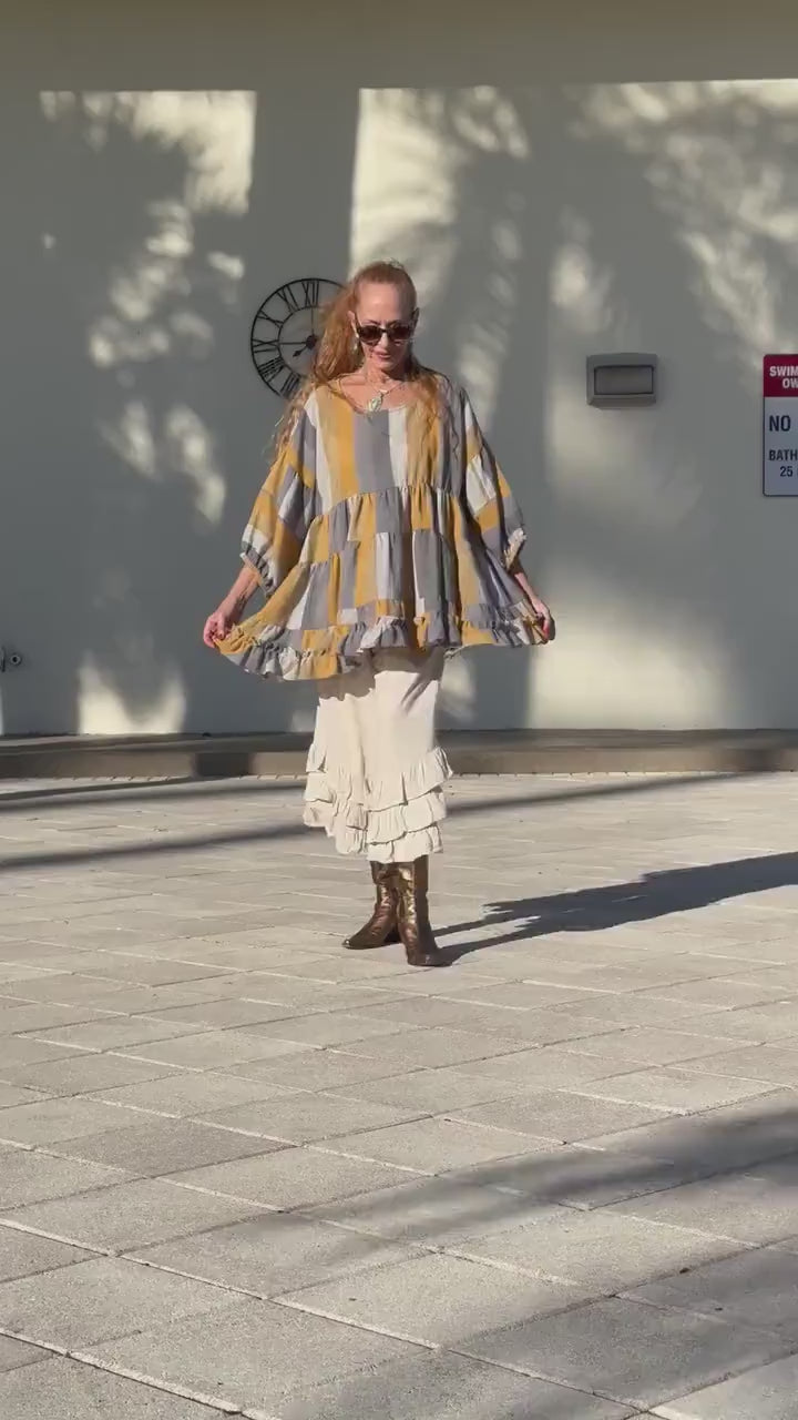 Grey and Gold SHOSHI Babydoll Top