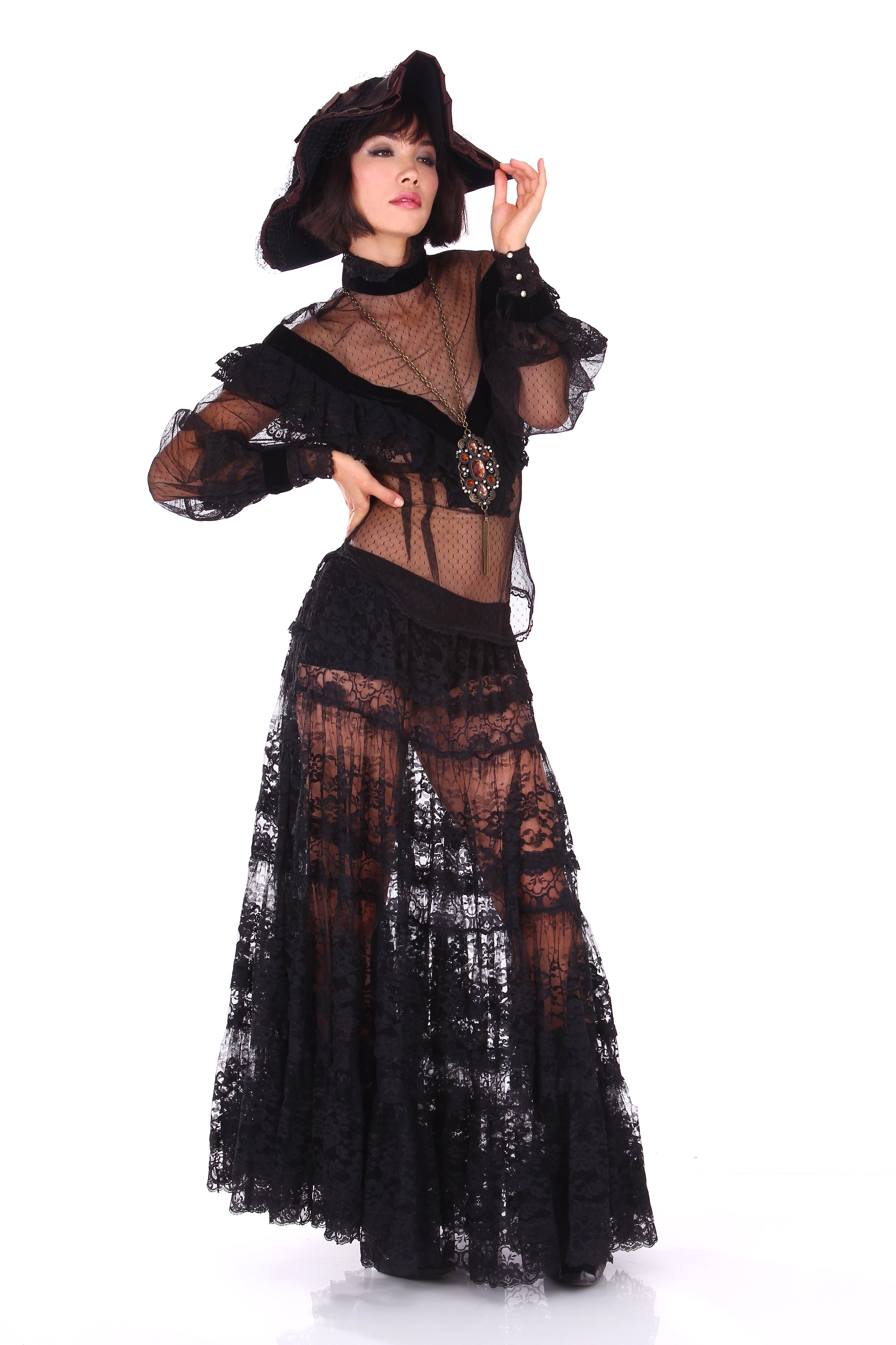 80s Black Lace Maxi Skirt