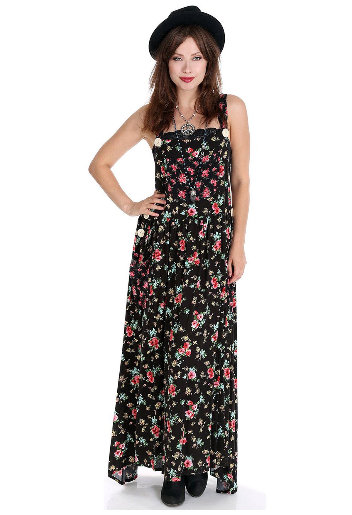 Tabitha Black Floral Suspender Maxi Dress