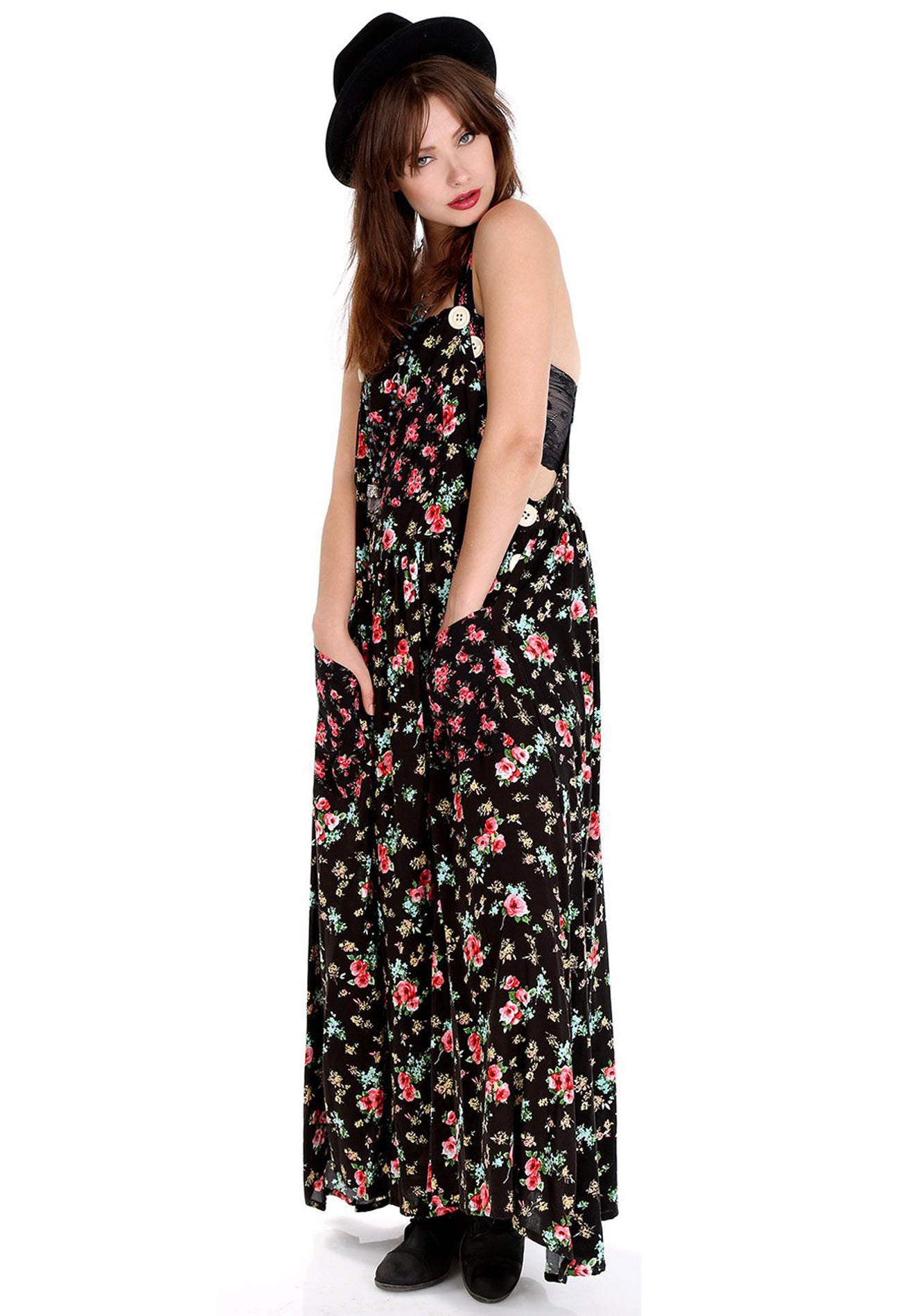 Tabitha Black Floral Suspender Maxi Dress