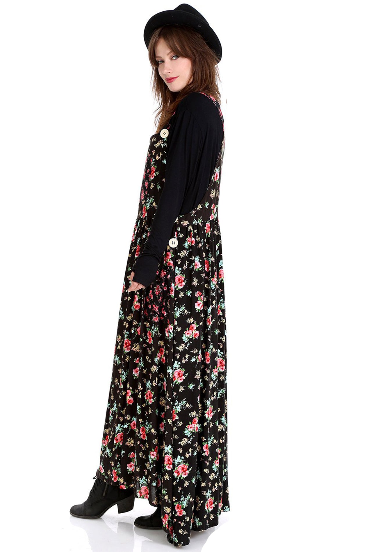 Tabitha Black Floral Suspender Maxi Dress