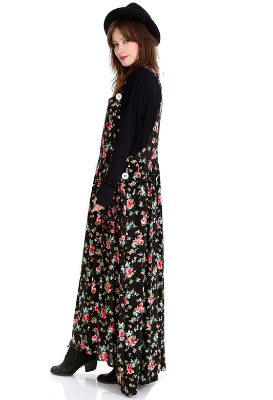 TABITHA Black Floral Suspender Maxi Dress