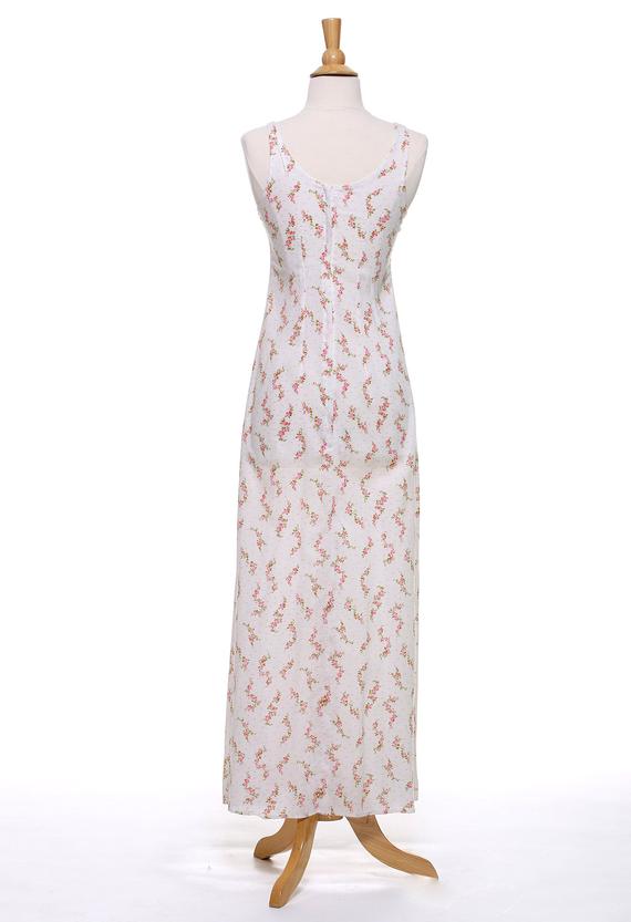 70s Pink and White Ditsy Floral Maxi Dress