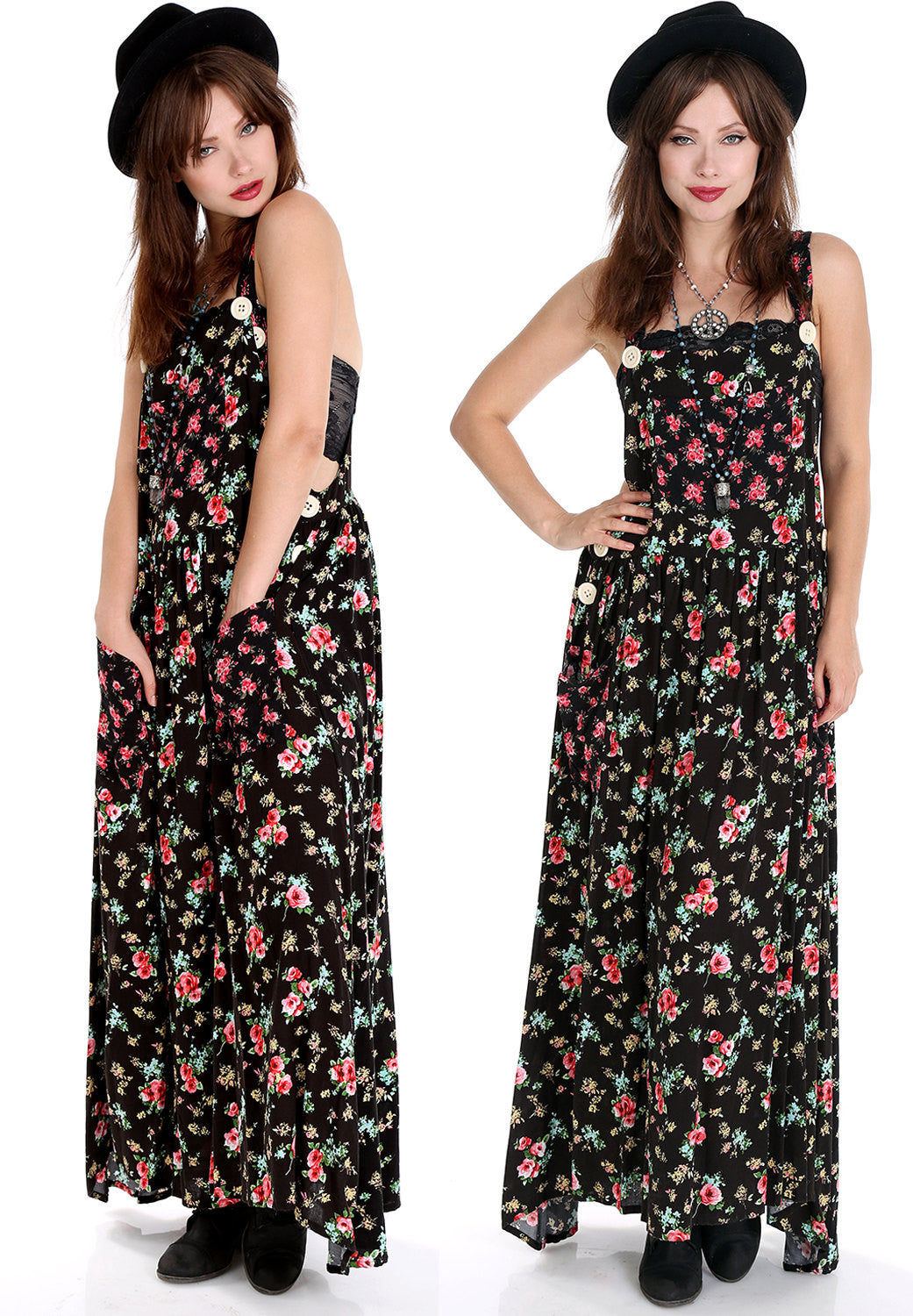 Tabitha Black Floral Suspender Maxi Dress