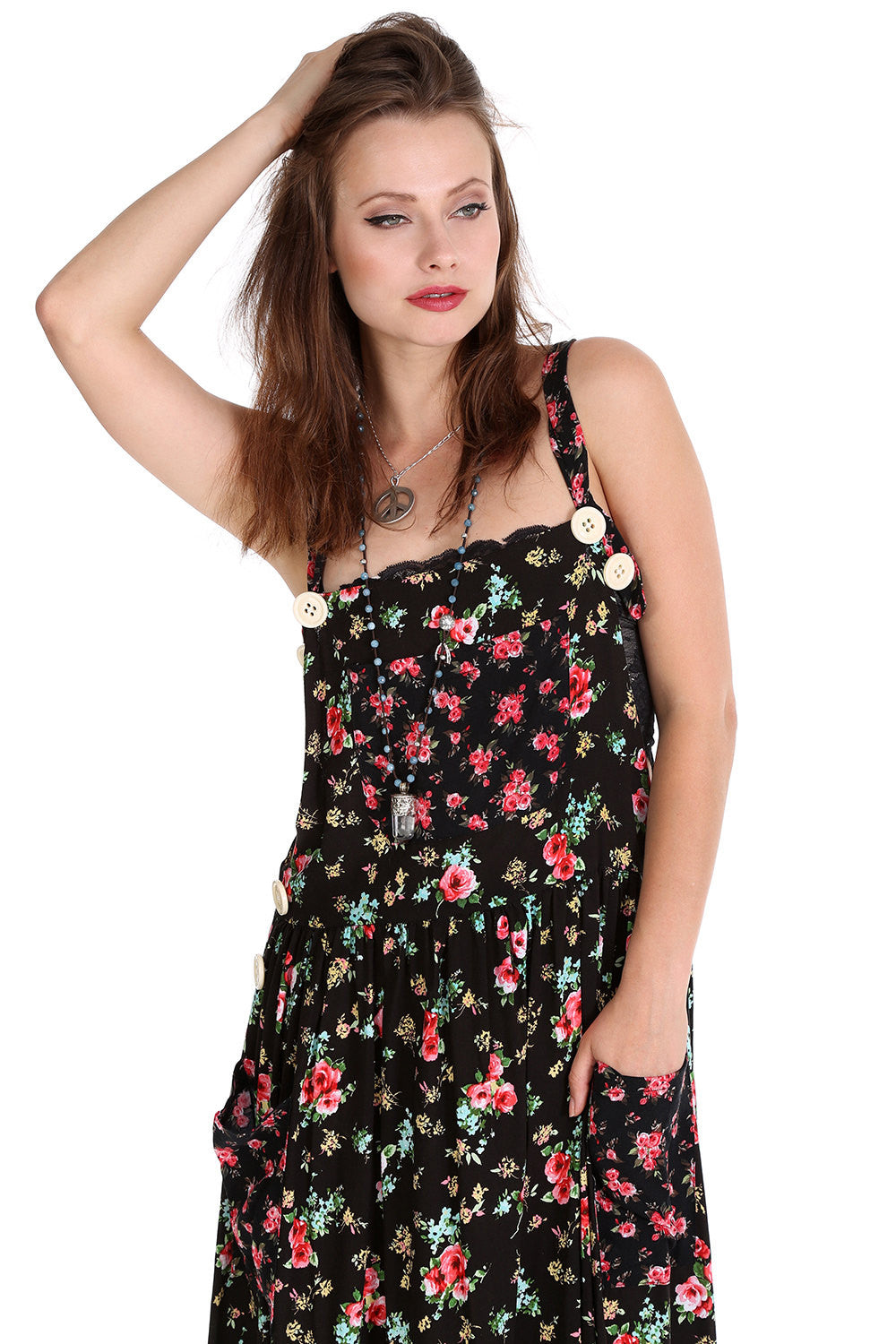 Tabitha Black Floral Suspender Maxi Dress