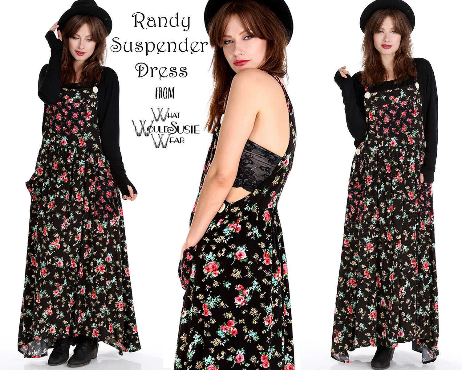 Tabitha Black Floral Suspender Maxi Dress