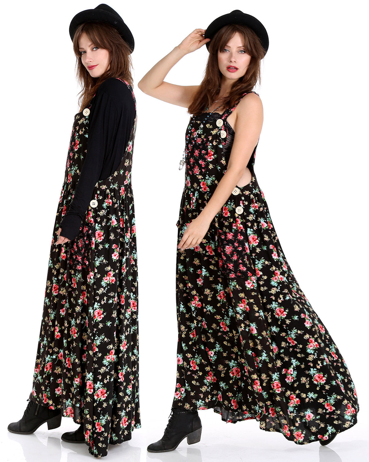 Tabitha Black Floral Suspender Maxi Dress