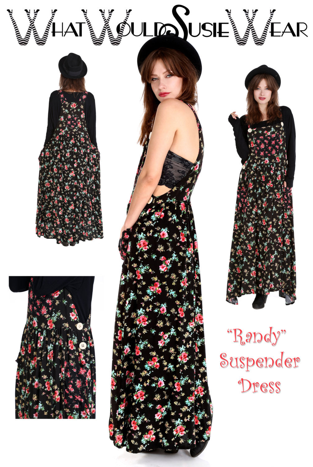 Tabitha Black Floral Suspender Maxi Dress