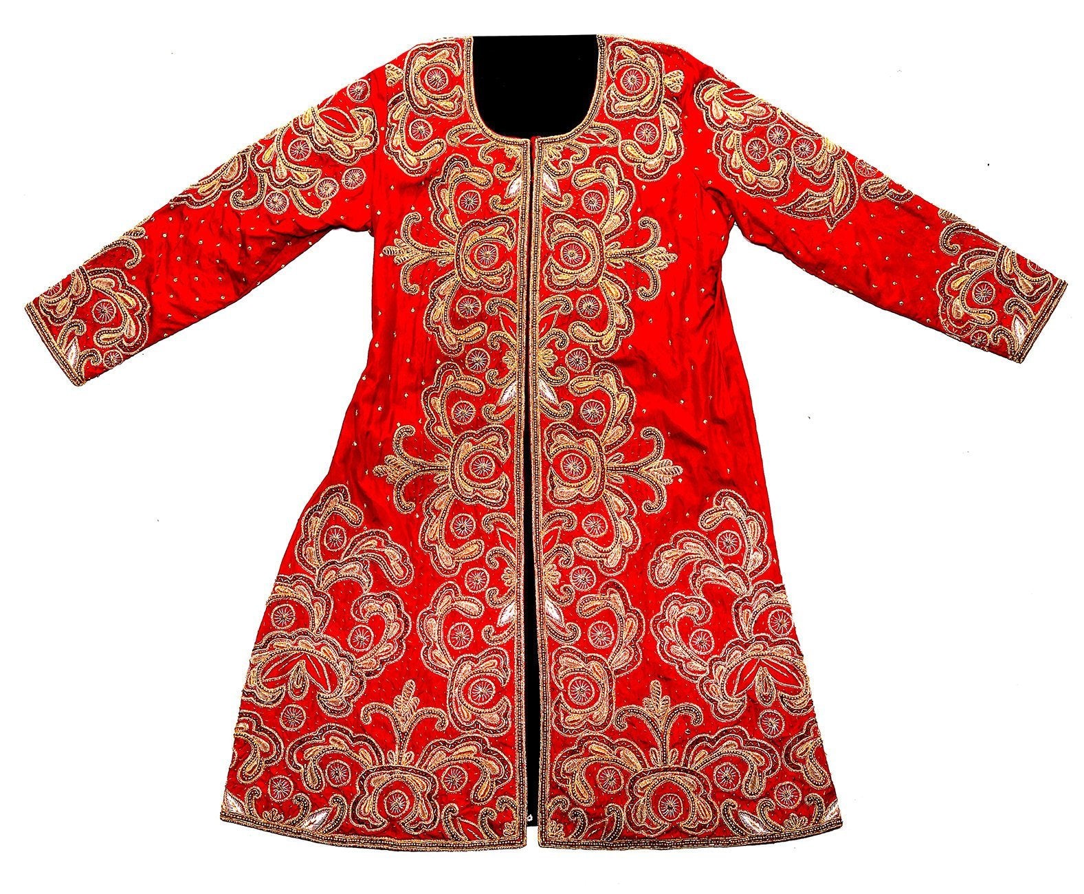 70s Red Batik Beaded Jacket