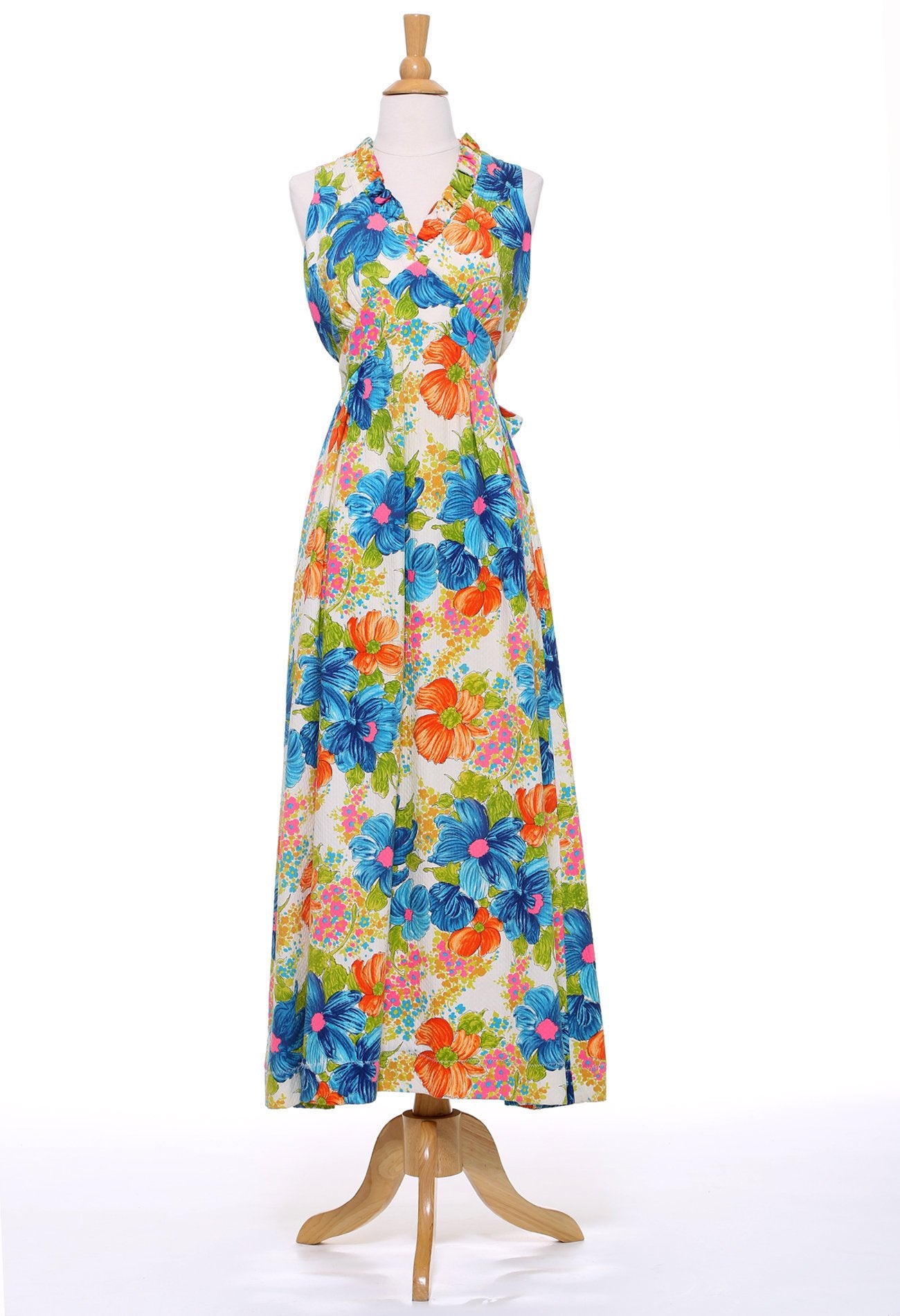 50s Hawaiian Bold Floral Maxi Dress