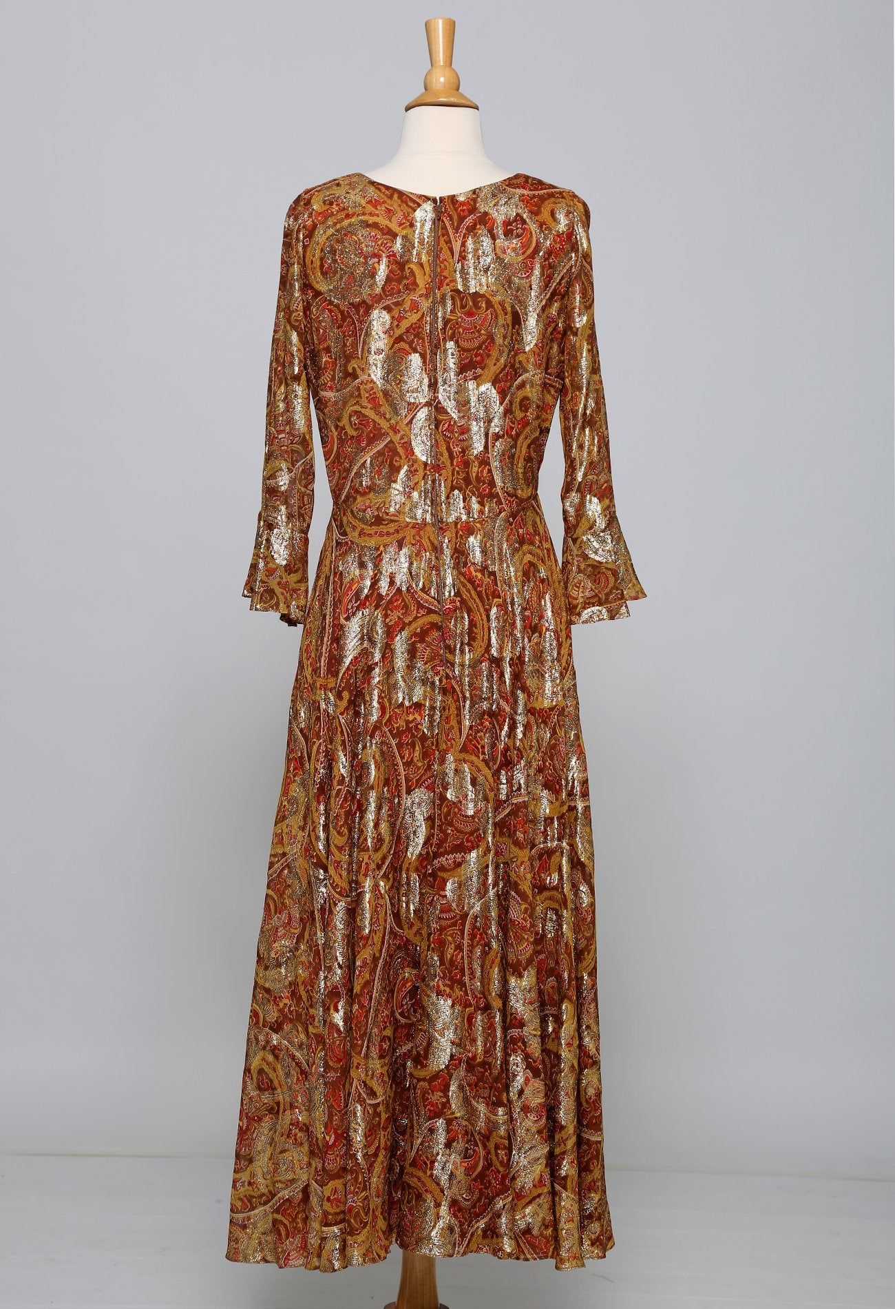 60s Paisley Metallic Gold Evening Dress