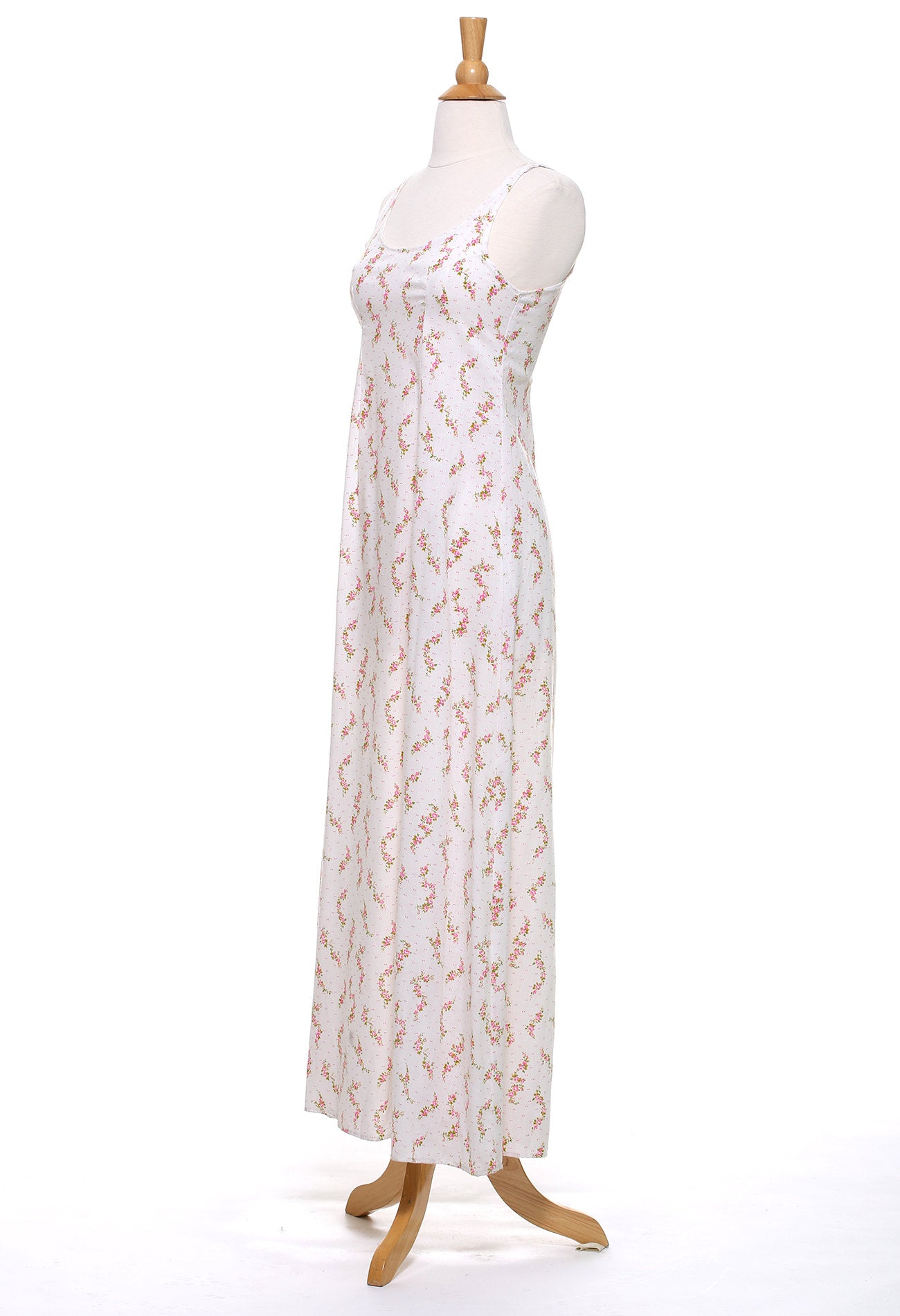 70s Pink and White Ditsy Floral Maxi Dress