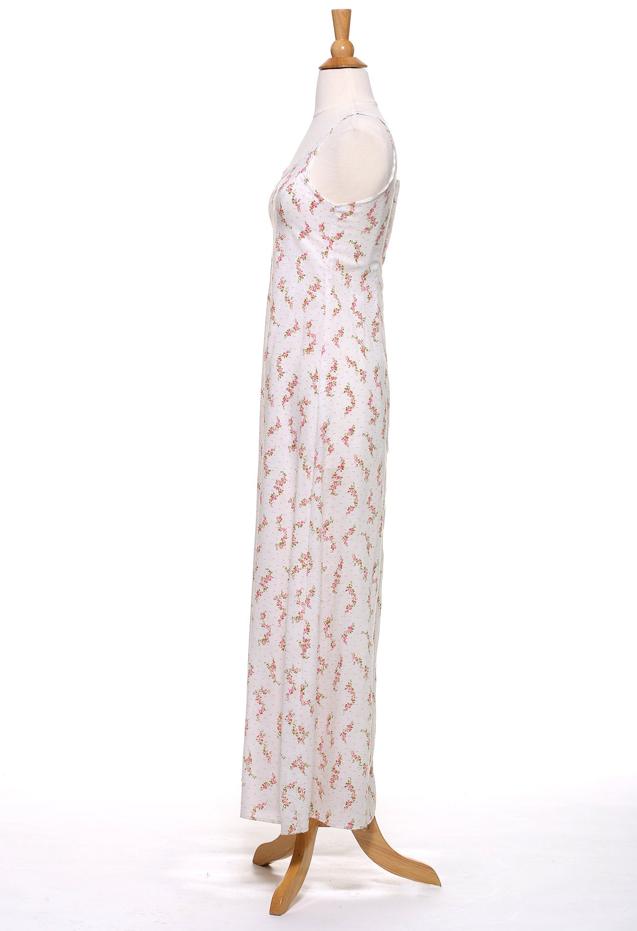 70s Pink and White Ditsy Floral Maxi Dress