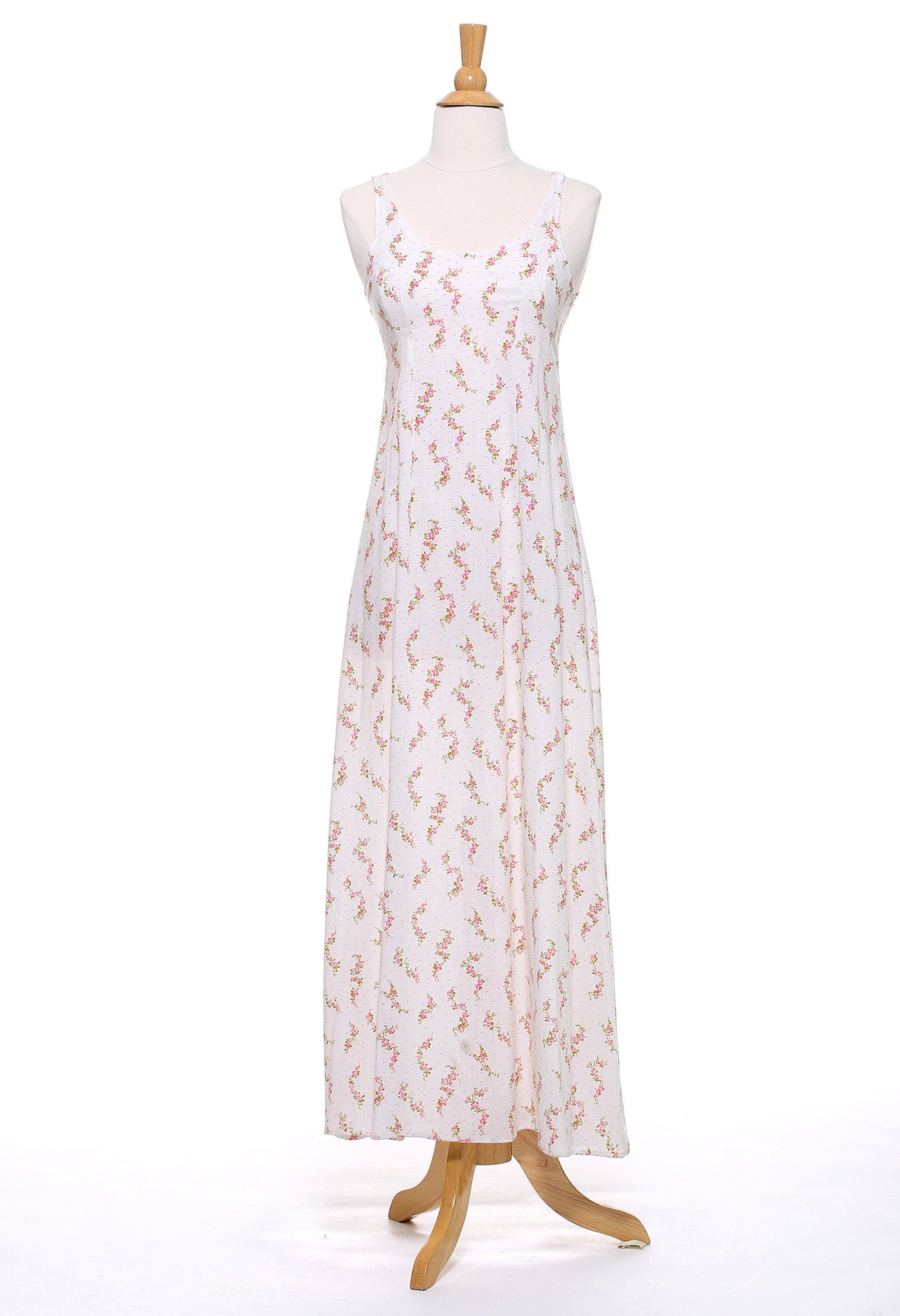 70s Pink and White Ditsy Floral Maxi Dress