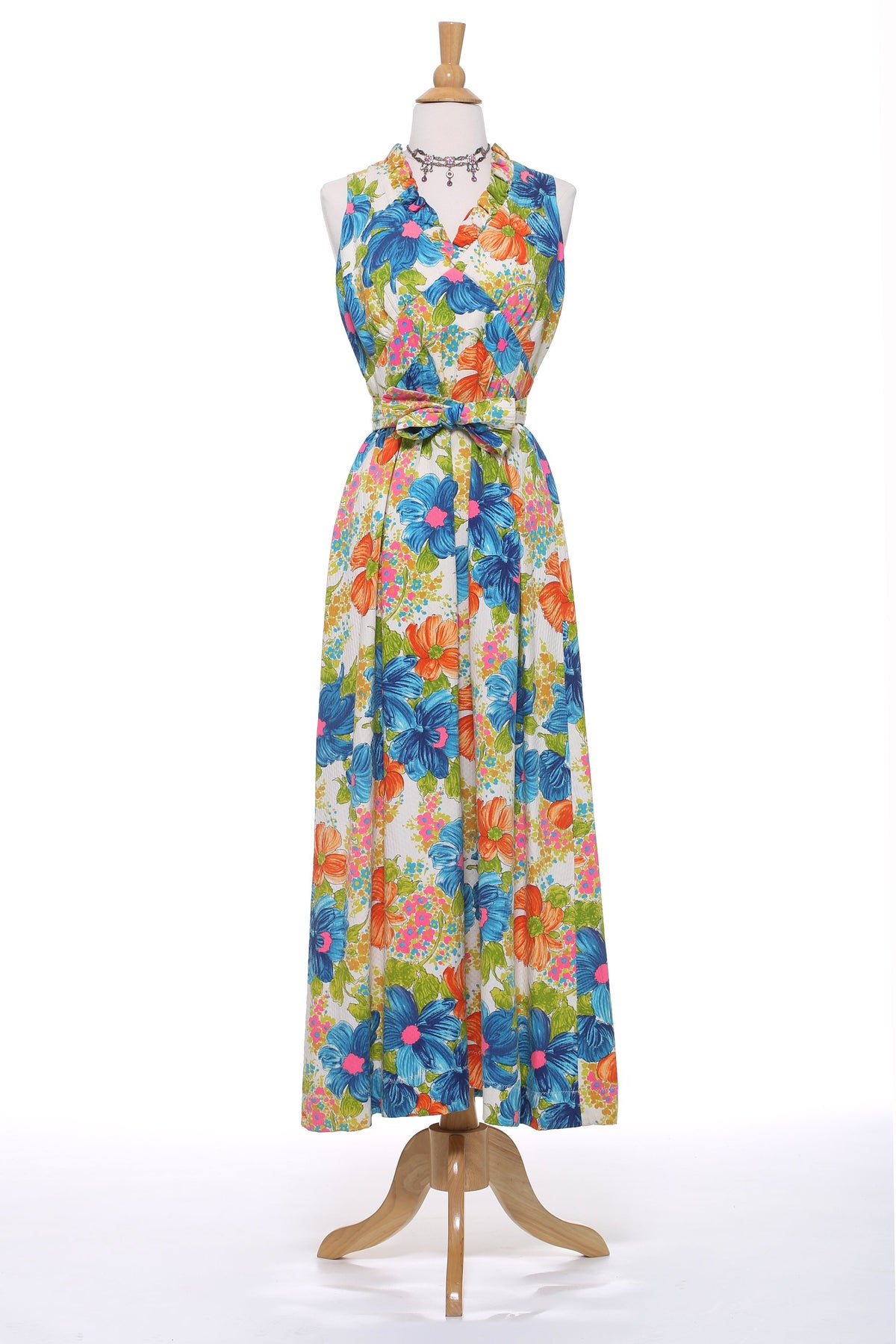 50s Hawaiian Bold Floral Maxi Dress