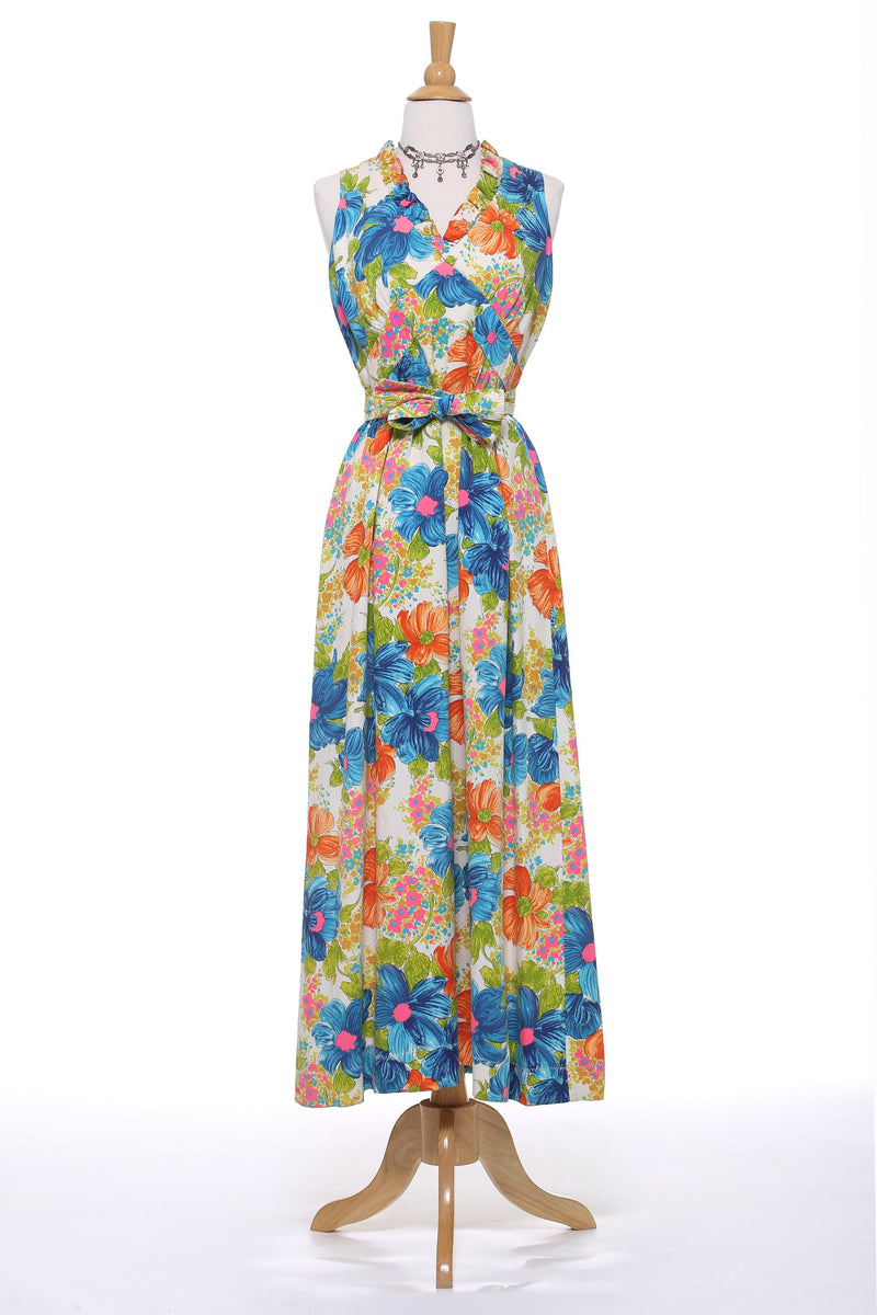 1950s Vintage Hawaiian Bold Floral Maxi Dress