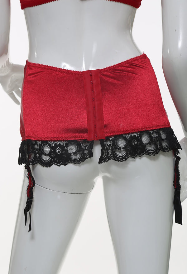 1980s Vintage Red And Black Lace Garter Belt