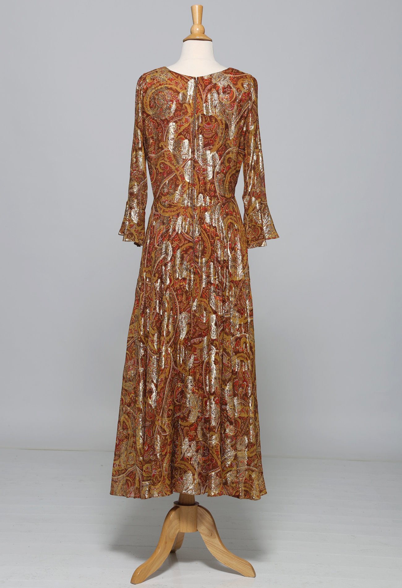 60s Paisley Metallic Gold Evening Dress