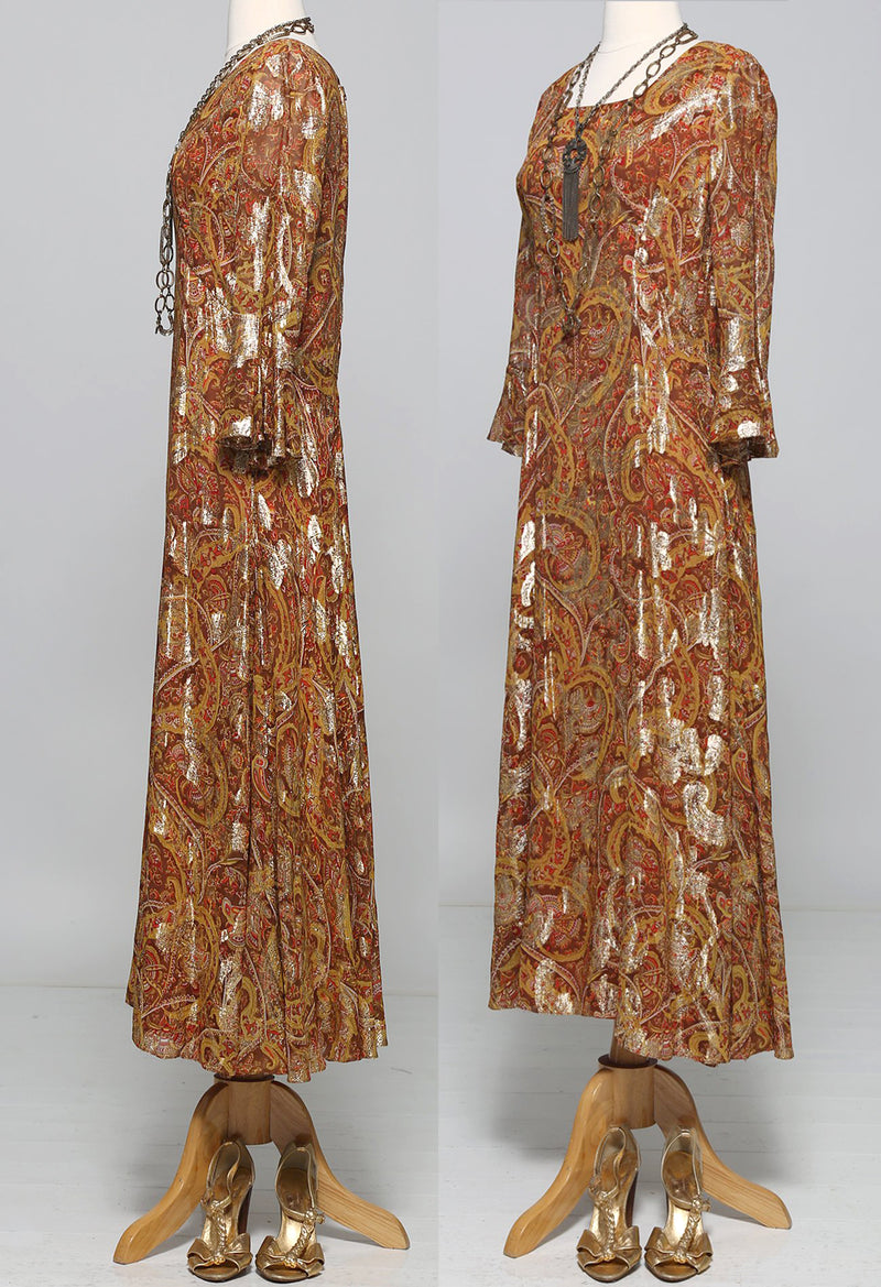 Vtg 60s Metallic Maxi Dress