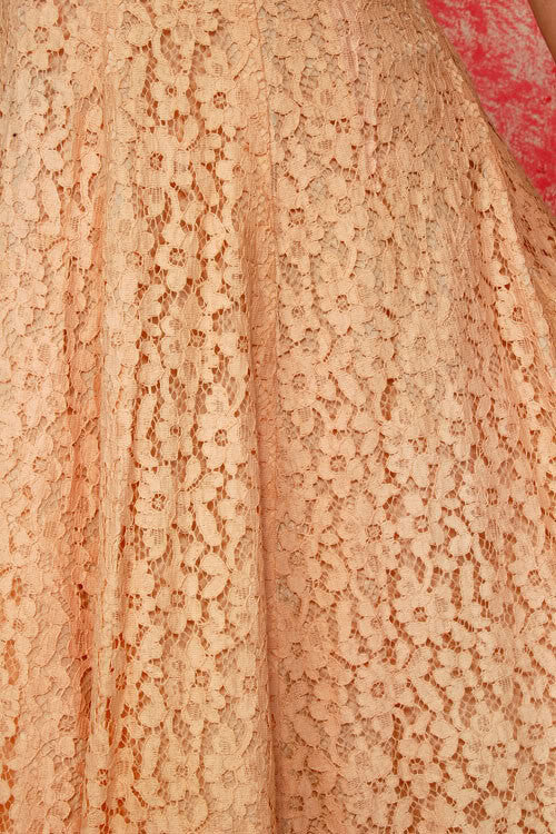 1950s Peach Chantilly Lace Dress