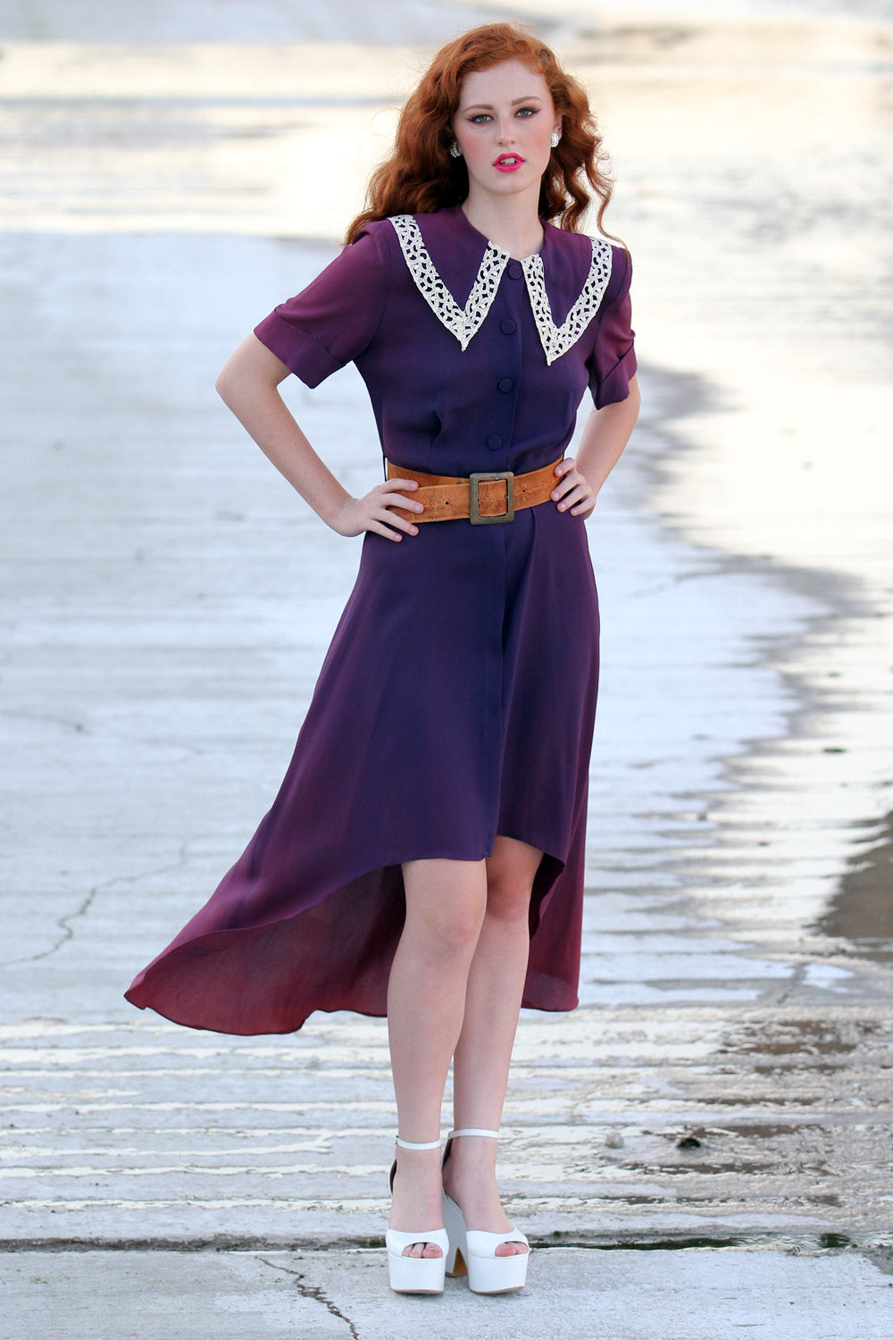 40s Blue Ombre Lace Dress