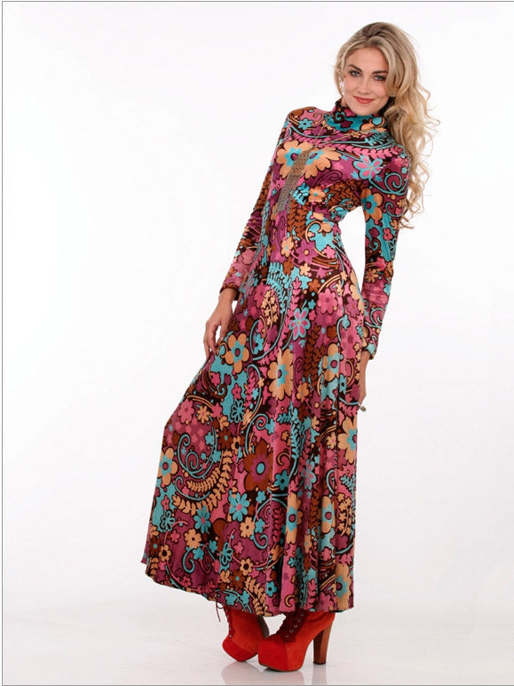 70s Velvet Psychedelic Maxi Dress