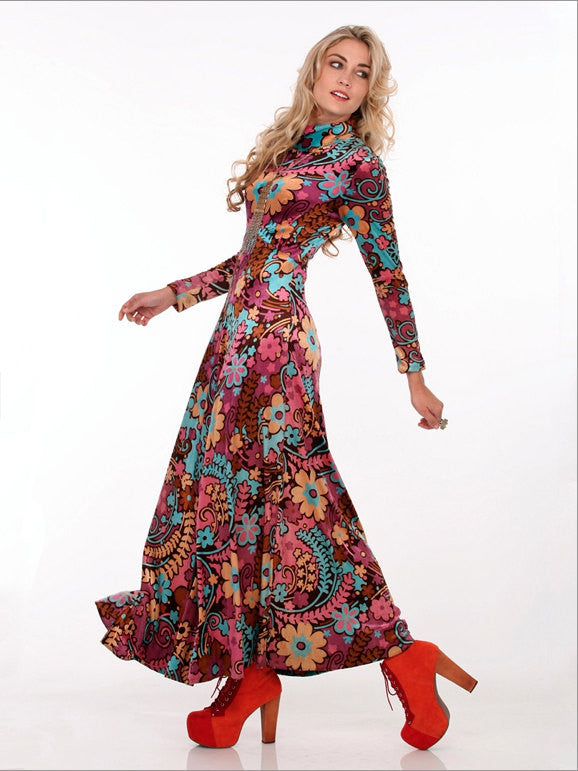 70s Velvet Psychedelic Maxi Dress