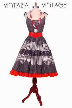 1950s Dress Polka Dot Red White Blue Rockabilly Dress