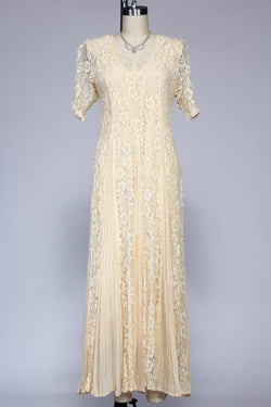 Vtg 70s Boho Lace Wedding Dress